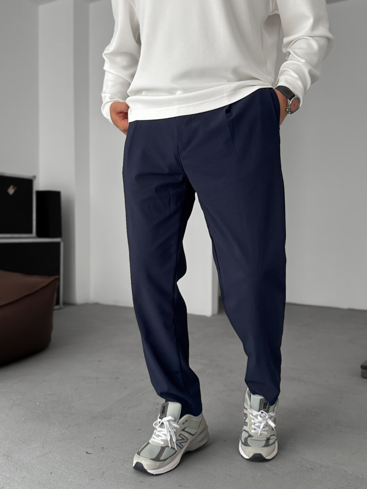 Lacivert Gofre Basic Pileli Pantolon C-6142