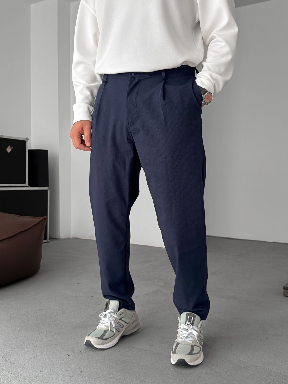 Lacivert Gofre Basic Pileli Pantolon C-6142
