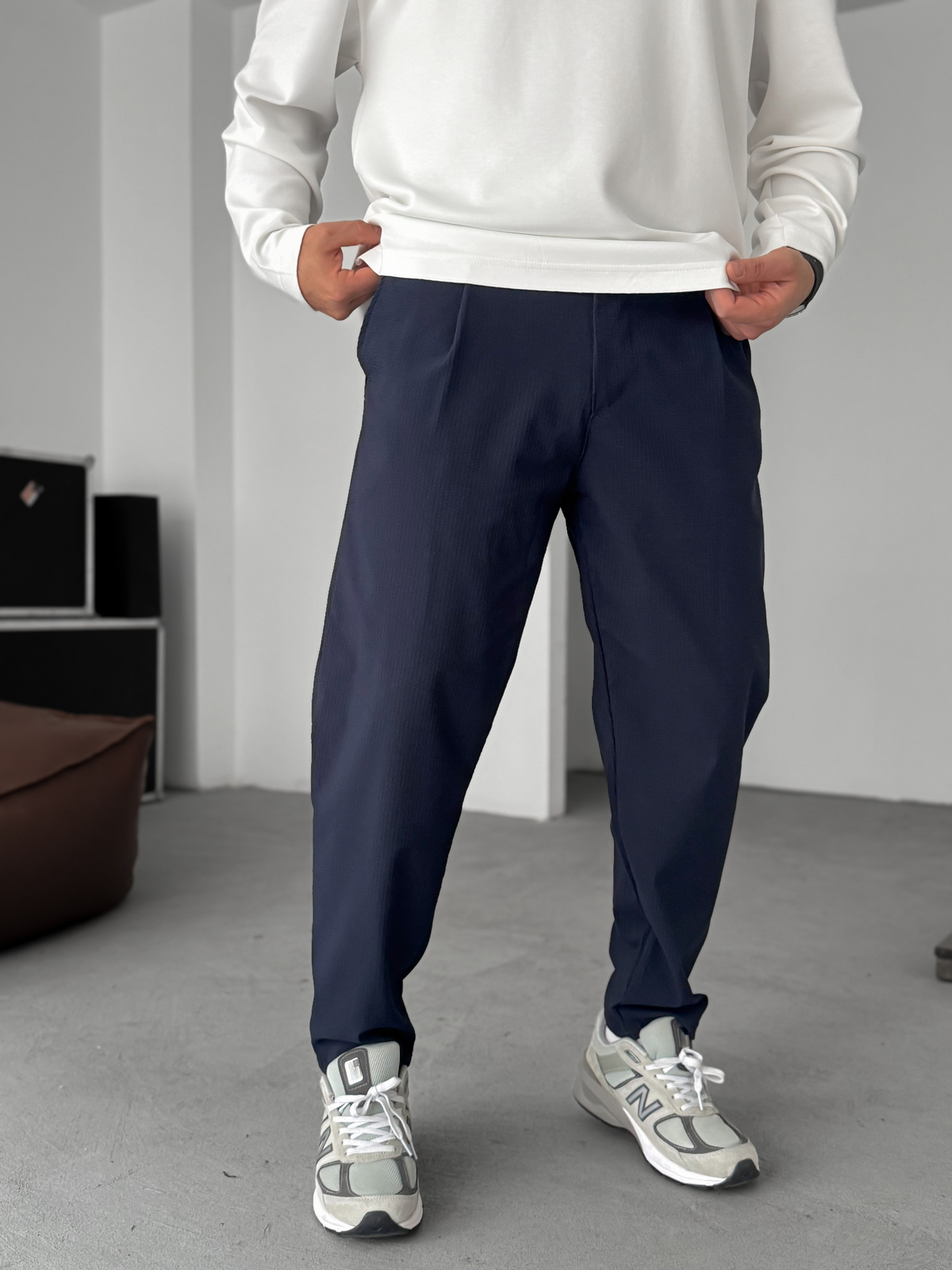 Lacivert Gofre Basic Pileli Pantolon C-6142