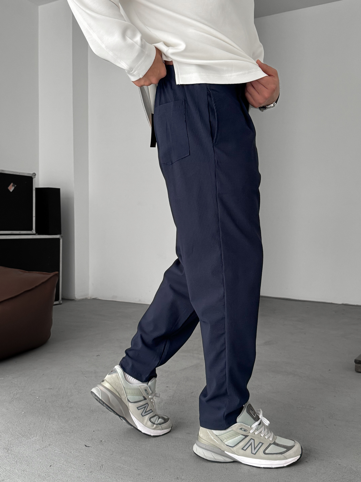 Lacivert Gofre Basic Pileli Pantolon C-6142