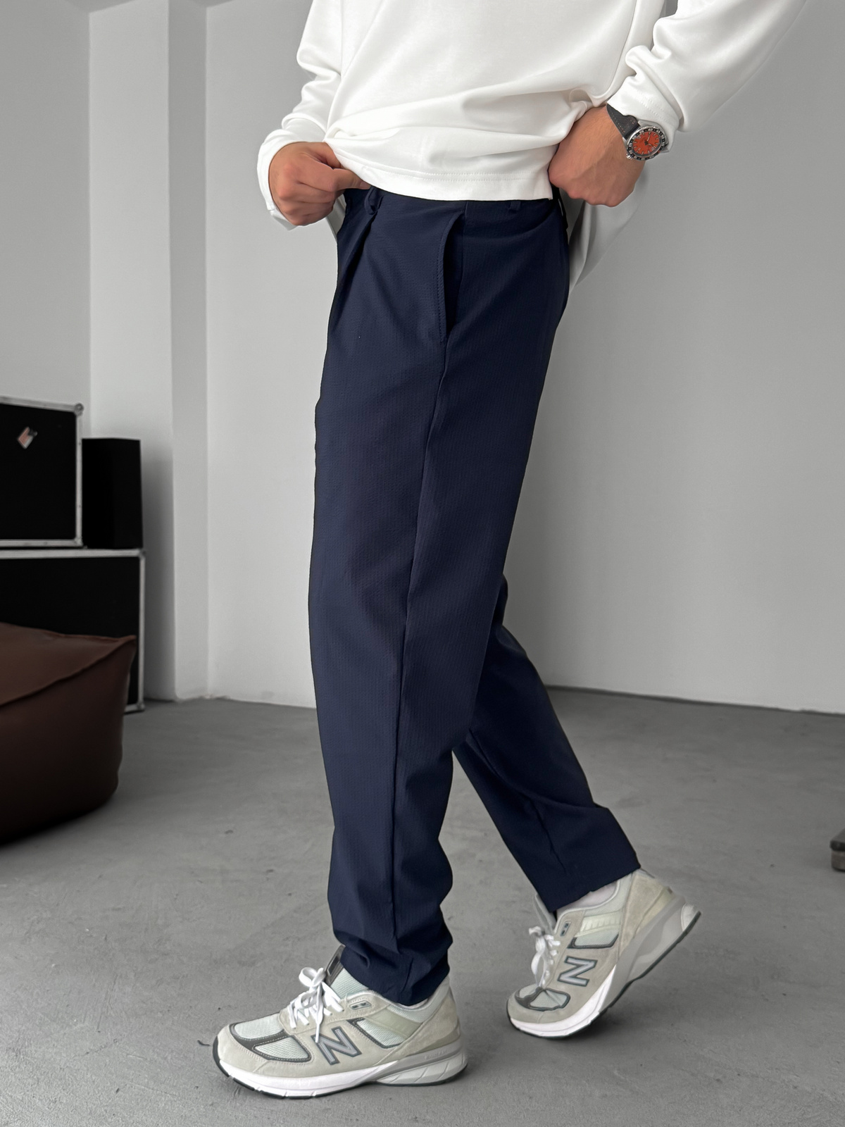 Lacivert Gofre Basic Pileli Pantolon C-6142