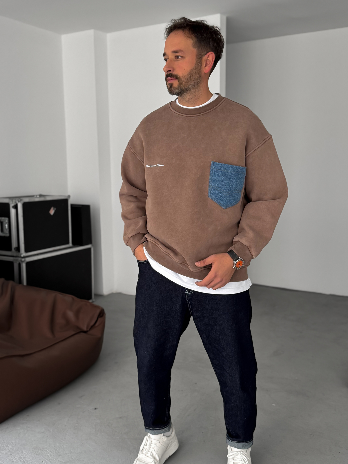 Kahve Önü Kot Cepli Sweatshirt BRY-80-12