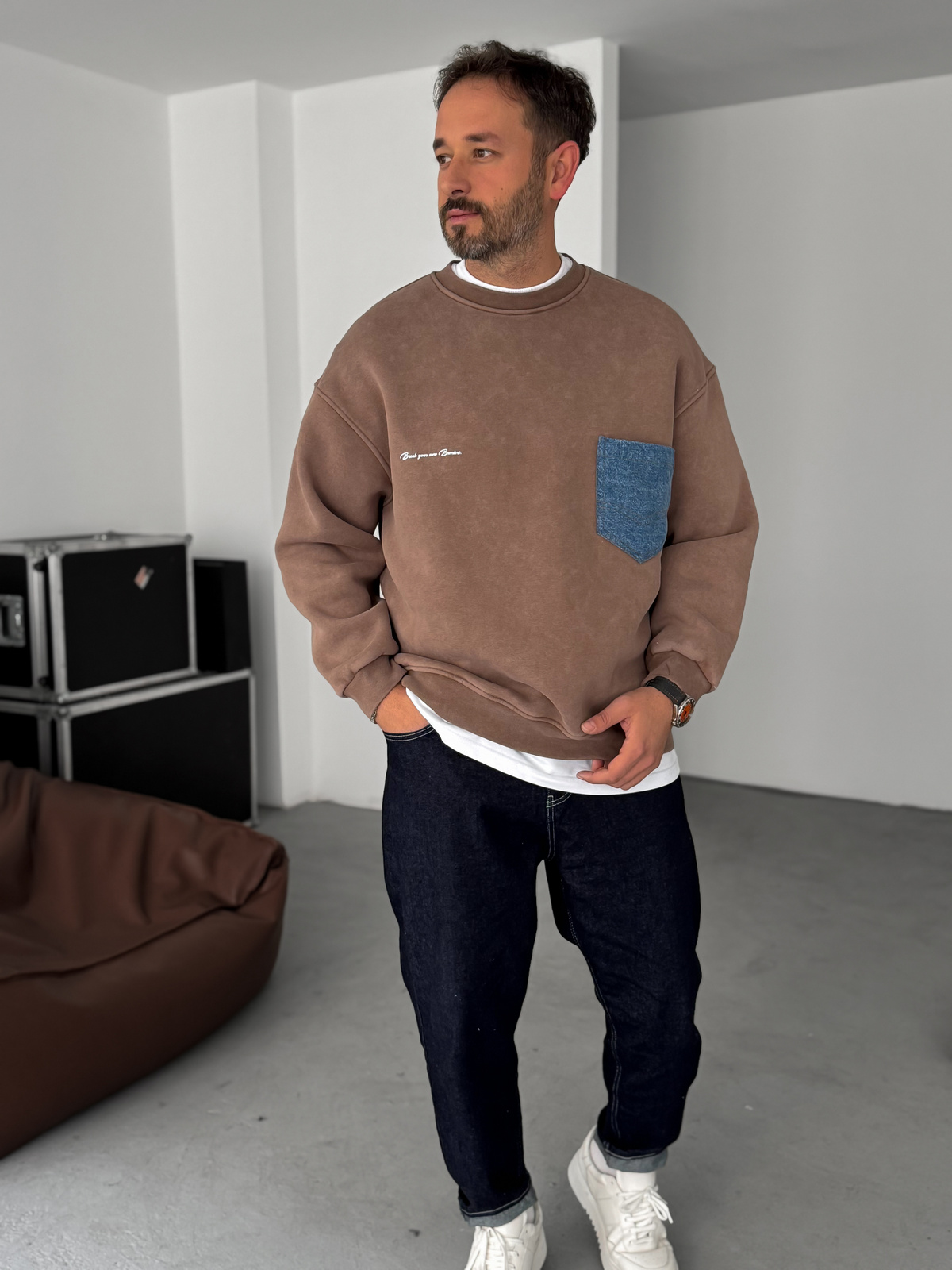 Kahve Önü Kot Cepli Sweatshirt BRY-80-12