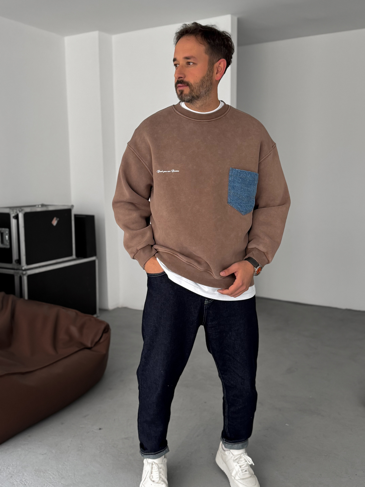 Kahve Önü Kot Cepli Sweatshirt BRY-80-12