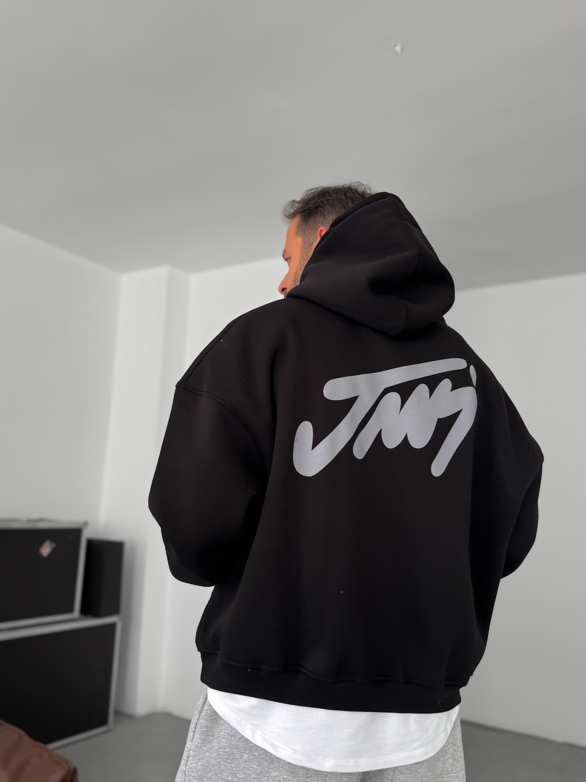 Siyah Basic Baskılı Kapüşonlu Sweatshirt JJ-101