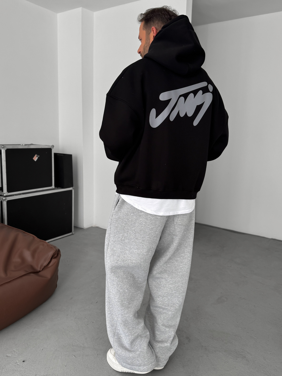 Siyah Basic Baskılı Kapüşonlu Sweatshirt JJ-101