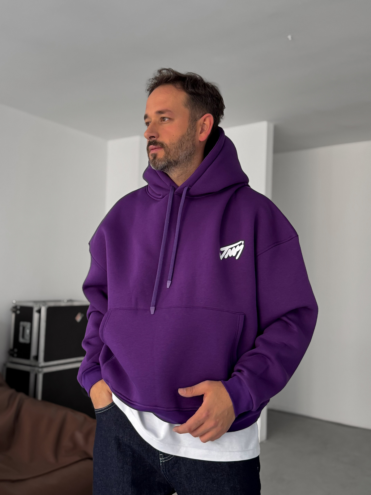 Mor Basic Baskılı Kapüşonlu Sweatshirt JJ-101