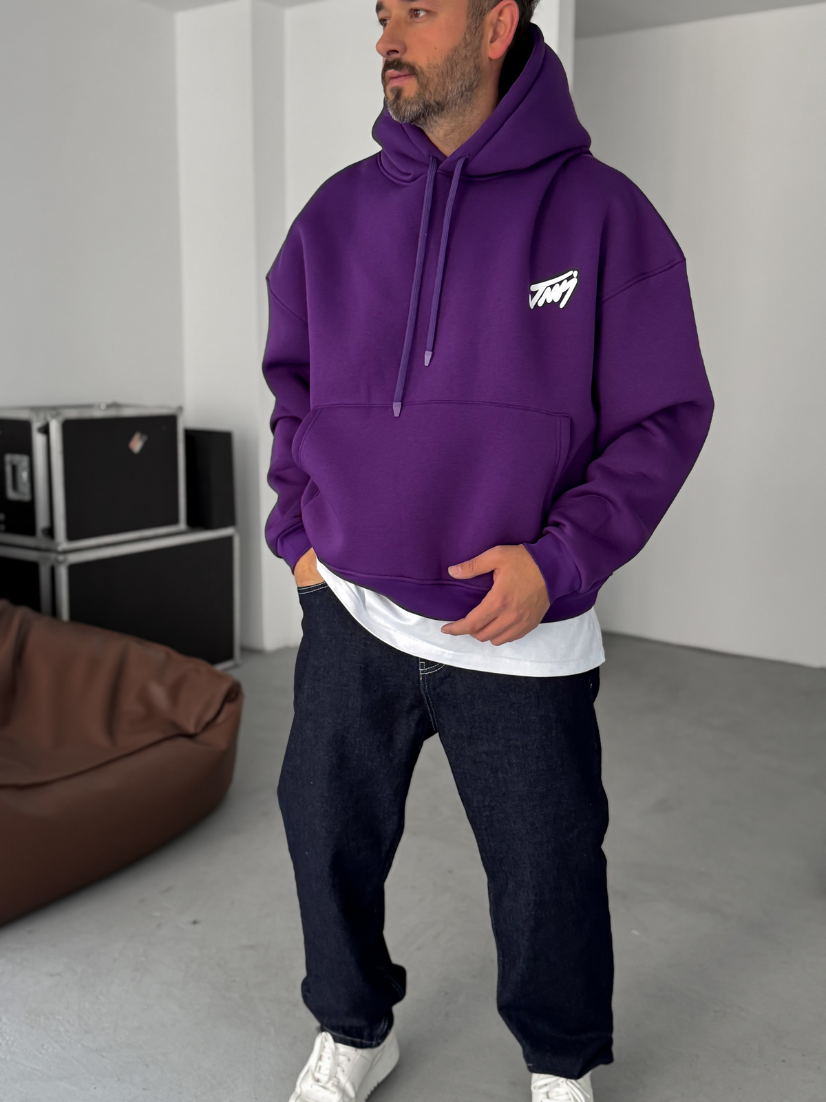 Mor Basic Baskılı Kapüşonlu Sweatshirt JJ-101