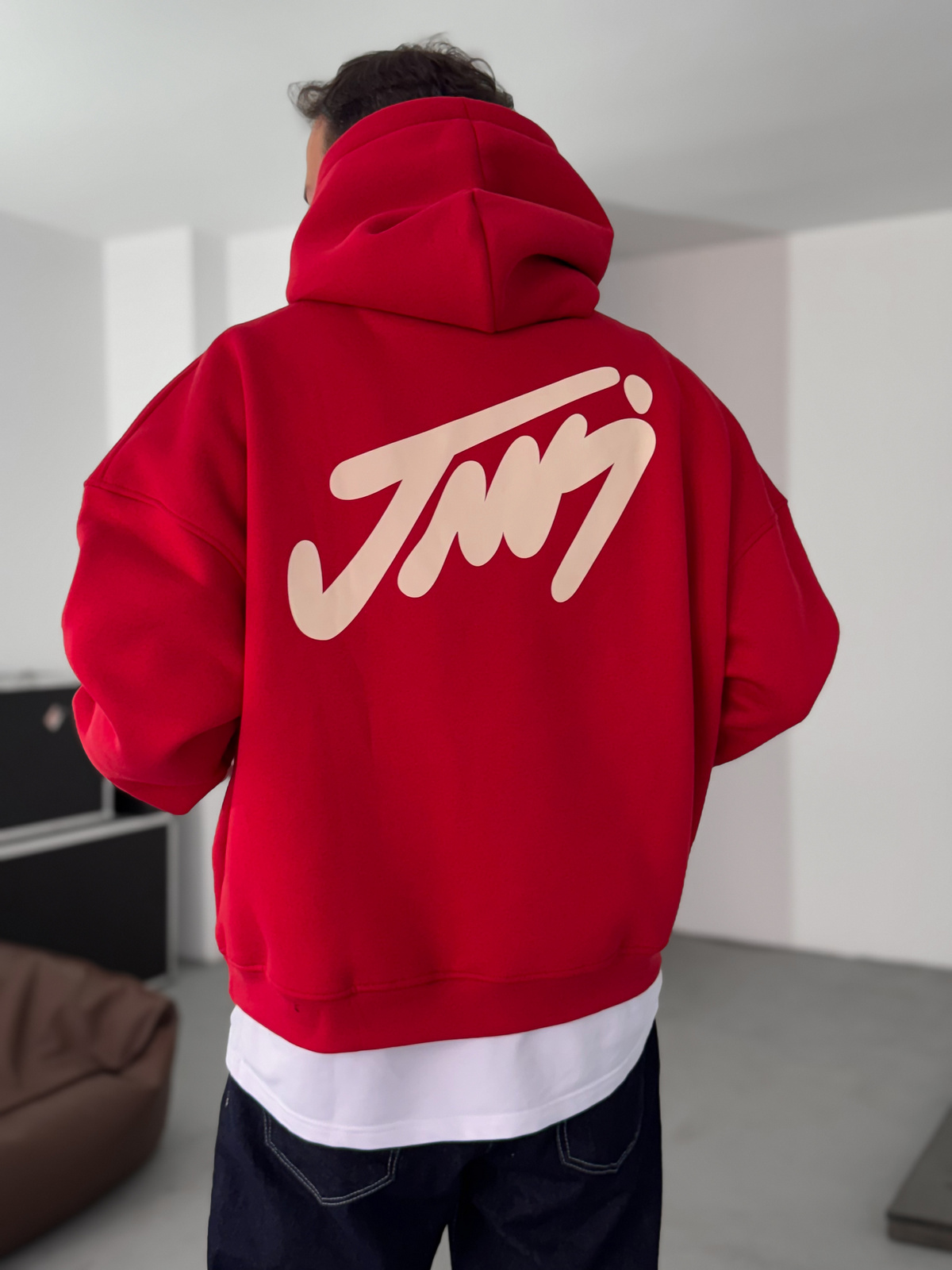 Kırmızı Basic Baskılı Kapüşonlu Sweatshirt JJ-101
