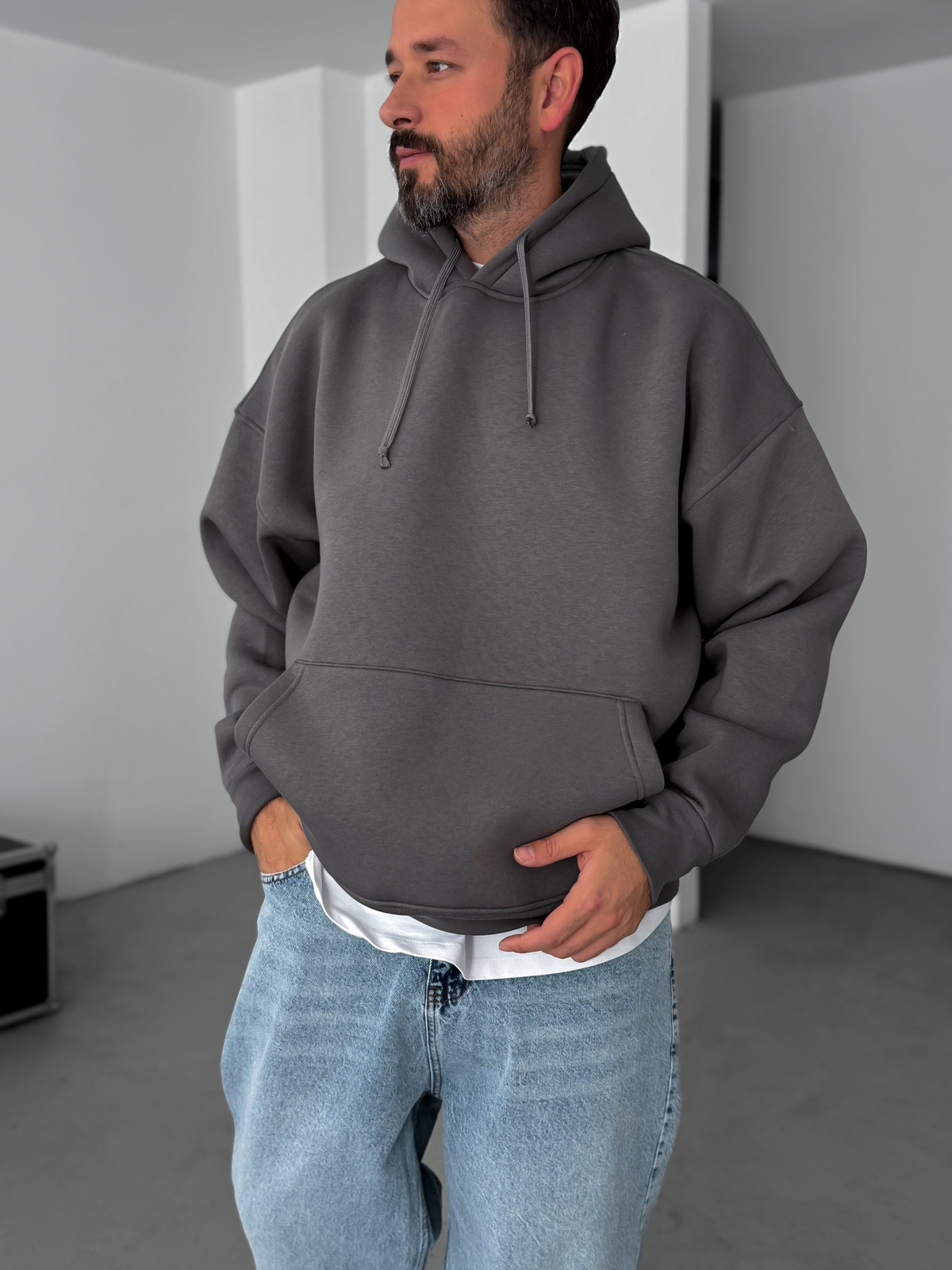 Füme Basic Kapüşonlu Sweatshirt JJ-163