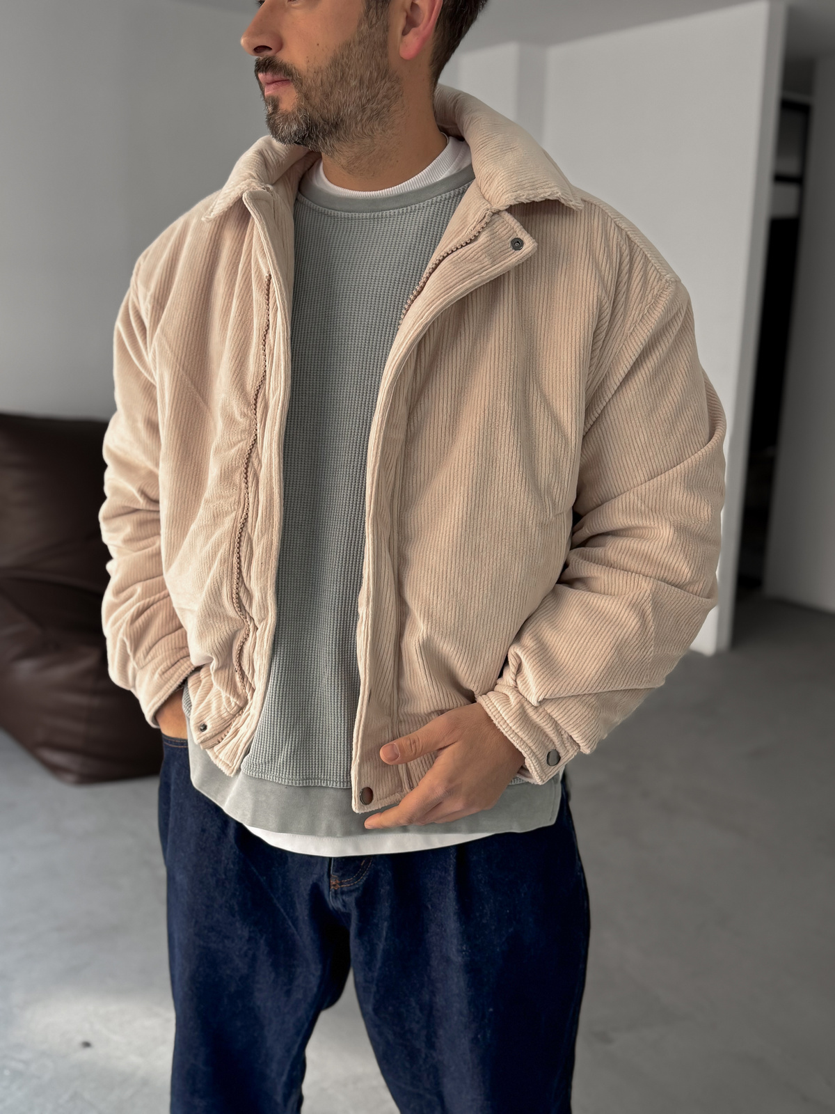 Bej Kadife Bomber Mont LNS-53001