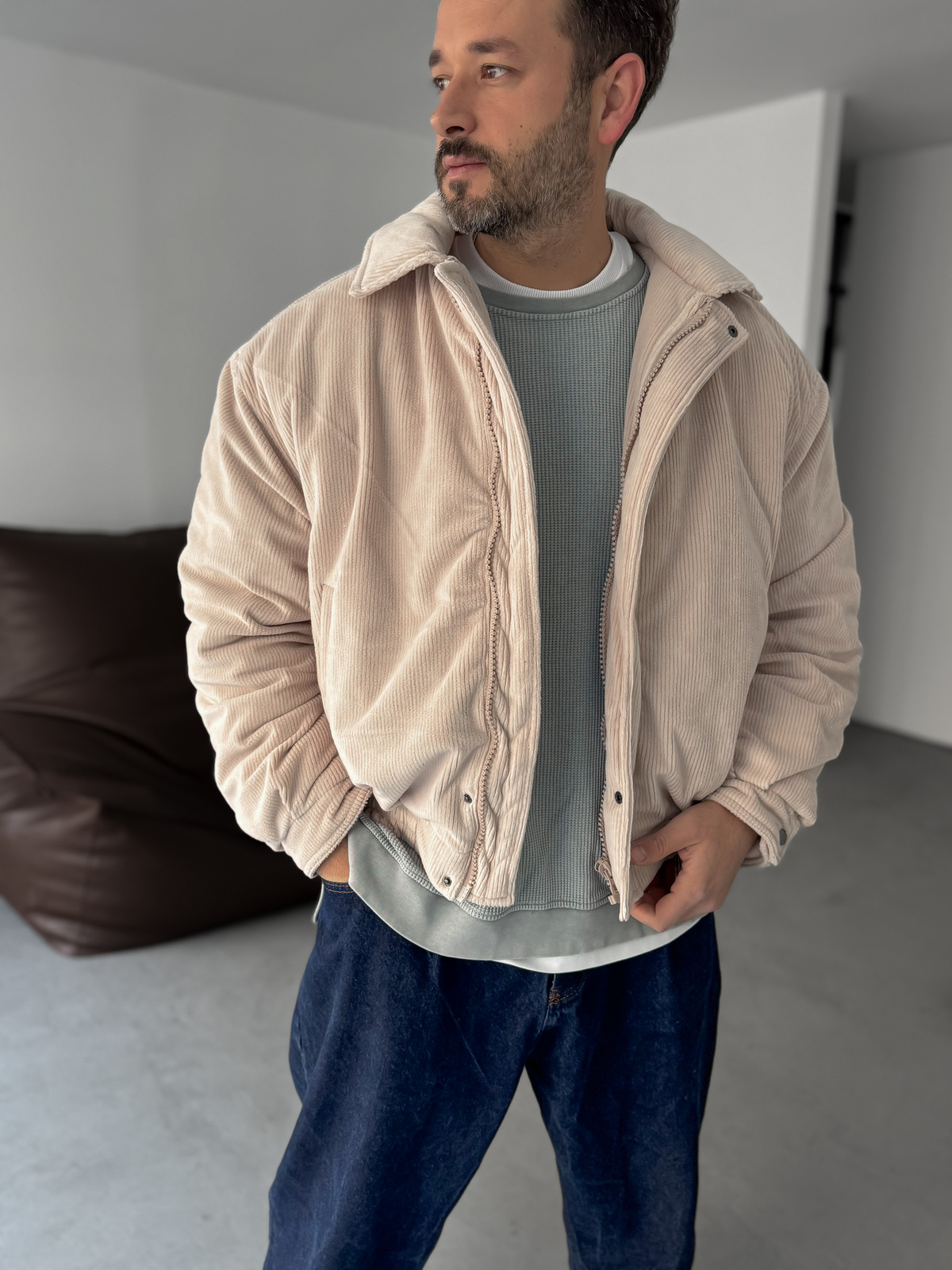 Bej Kadife Bomber Mont LNS-53001