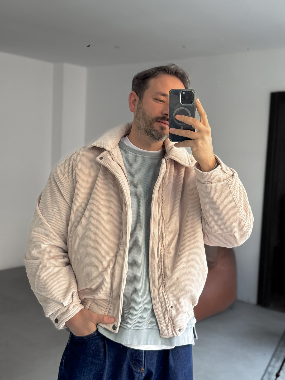Bej Kadife Bomber Mont LNS-53001