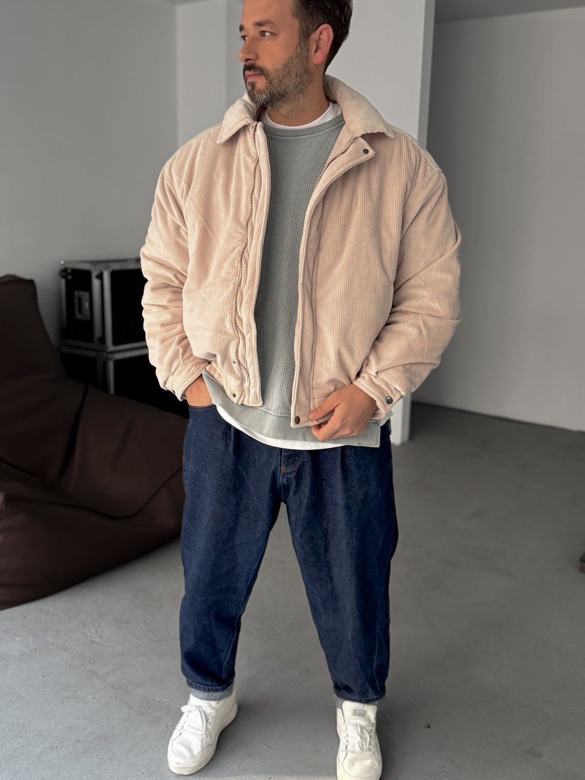 Bej Kadife Bomber Mont LNS-53001