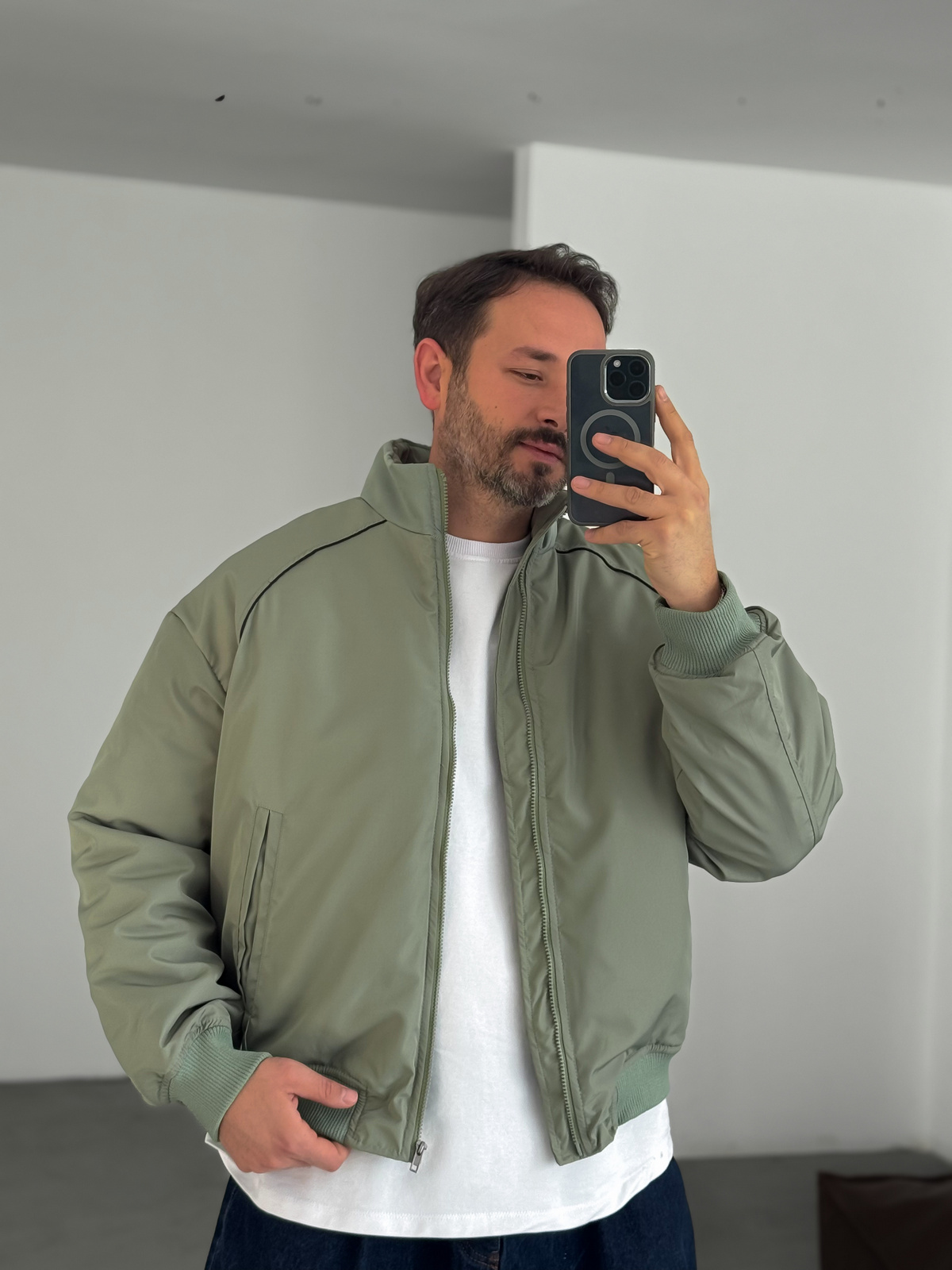 Yeşil Biyeli Bomber Mont LNS-50685
