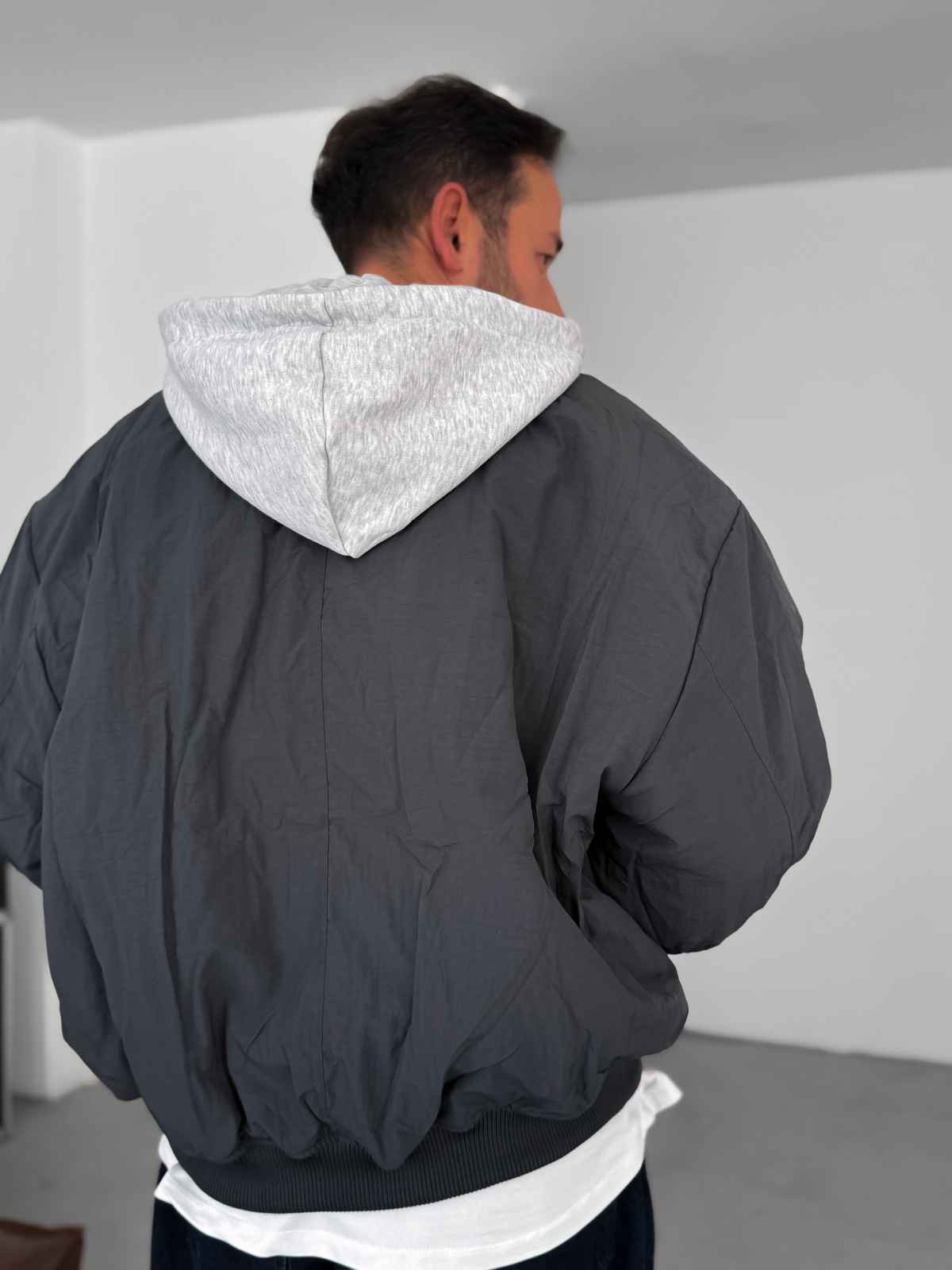 Antrasit Kapüşonlu Bomber Mont LNS-51103
