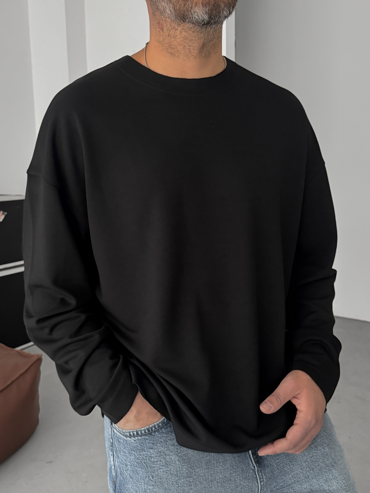 Siyah Modal Kumaş Likralı Oversize Sweatshirt By