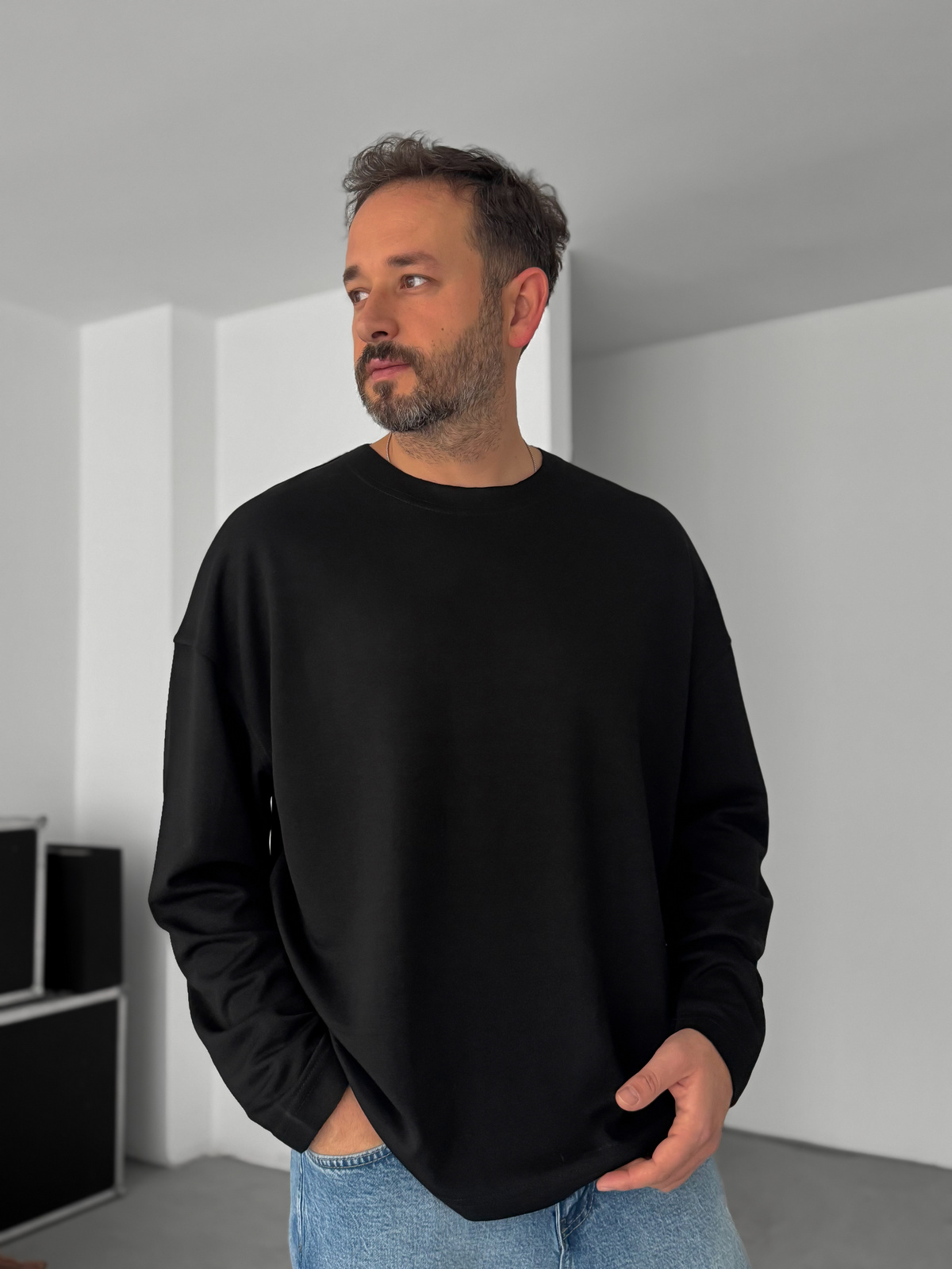 Siyah Modal Kumaş Likralı Oversize Sweatshirt By