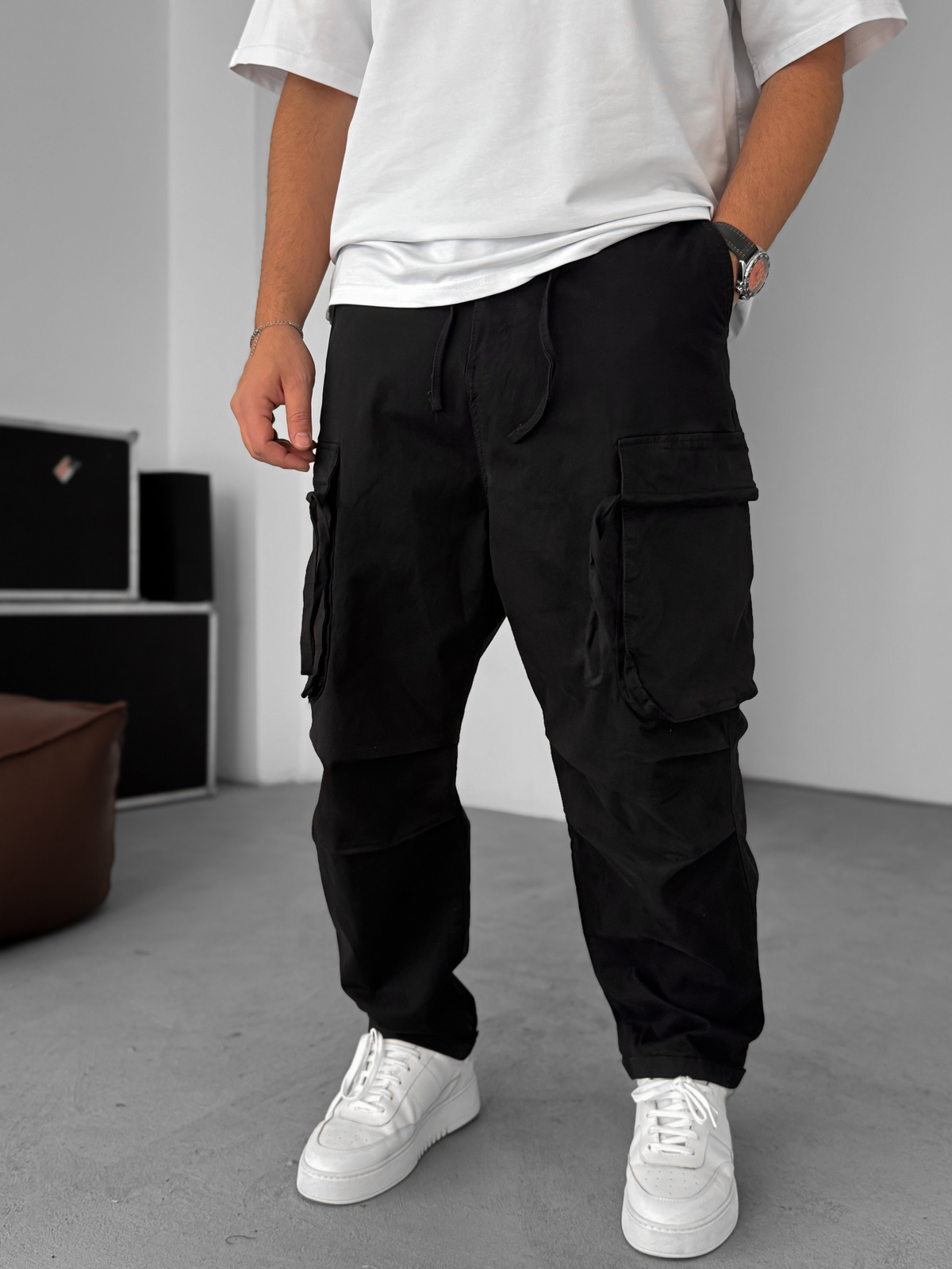Siyah Gabardin Kargo Pantolon C-6239