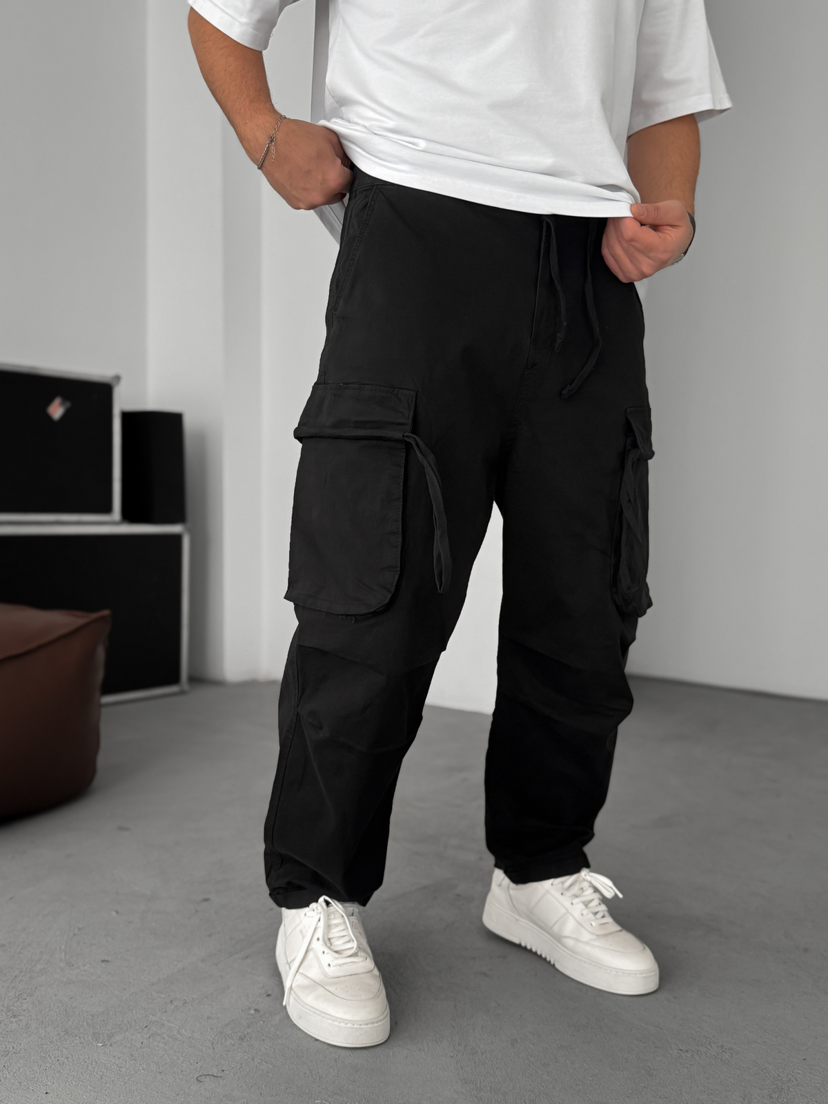 Siyah Gabardin Kargo Pantolon C-6239