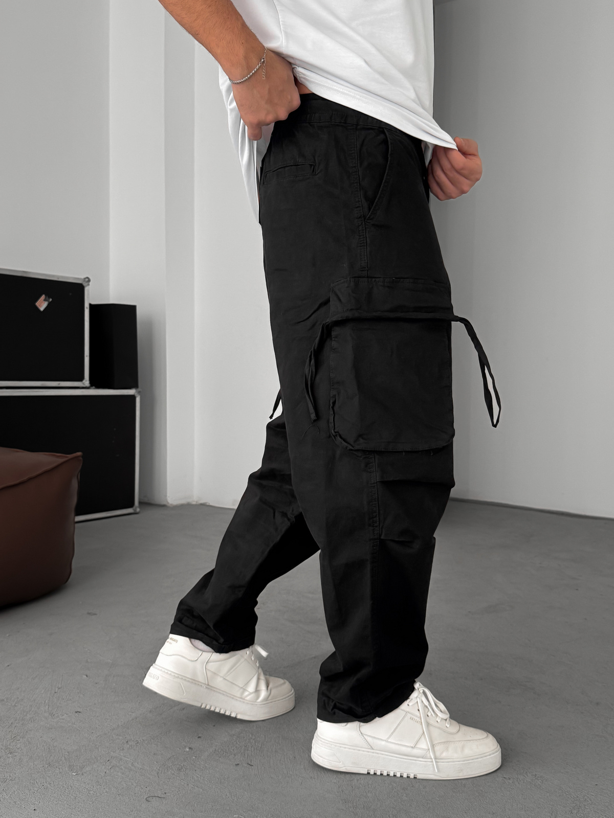 Siyah Gabardin Kargo Pantolon C-6239