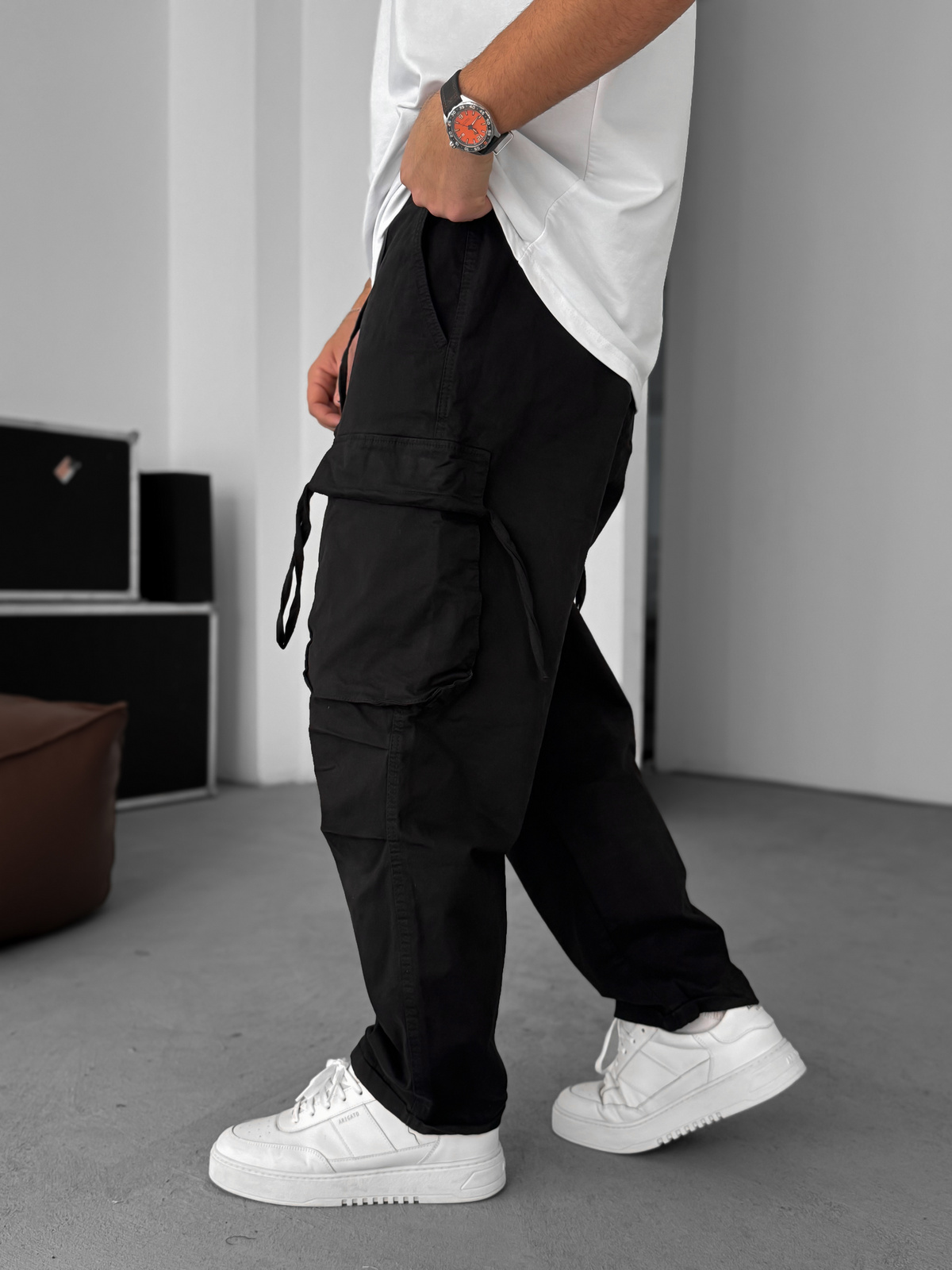 Siyah Gabardin Kargo Pantolon C-6239