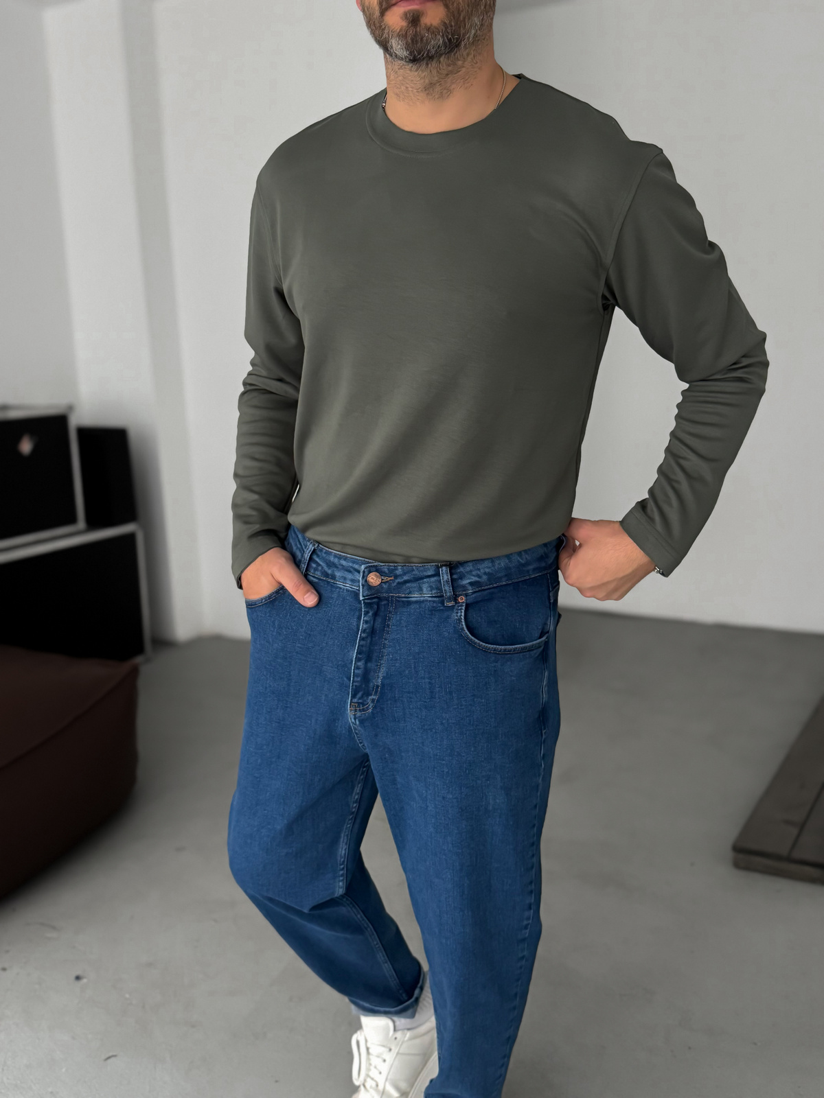 Haki Modal Kumaş Likralı Slim Fit Sweatshirt BY-725