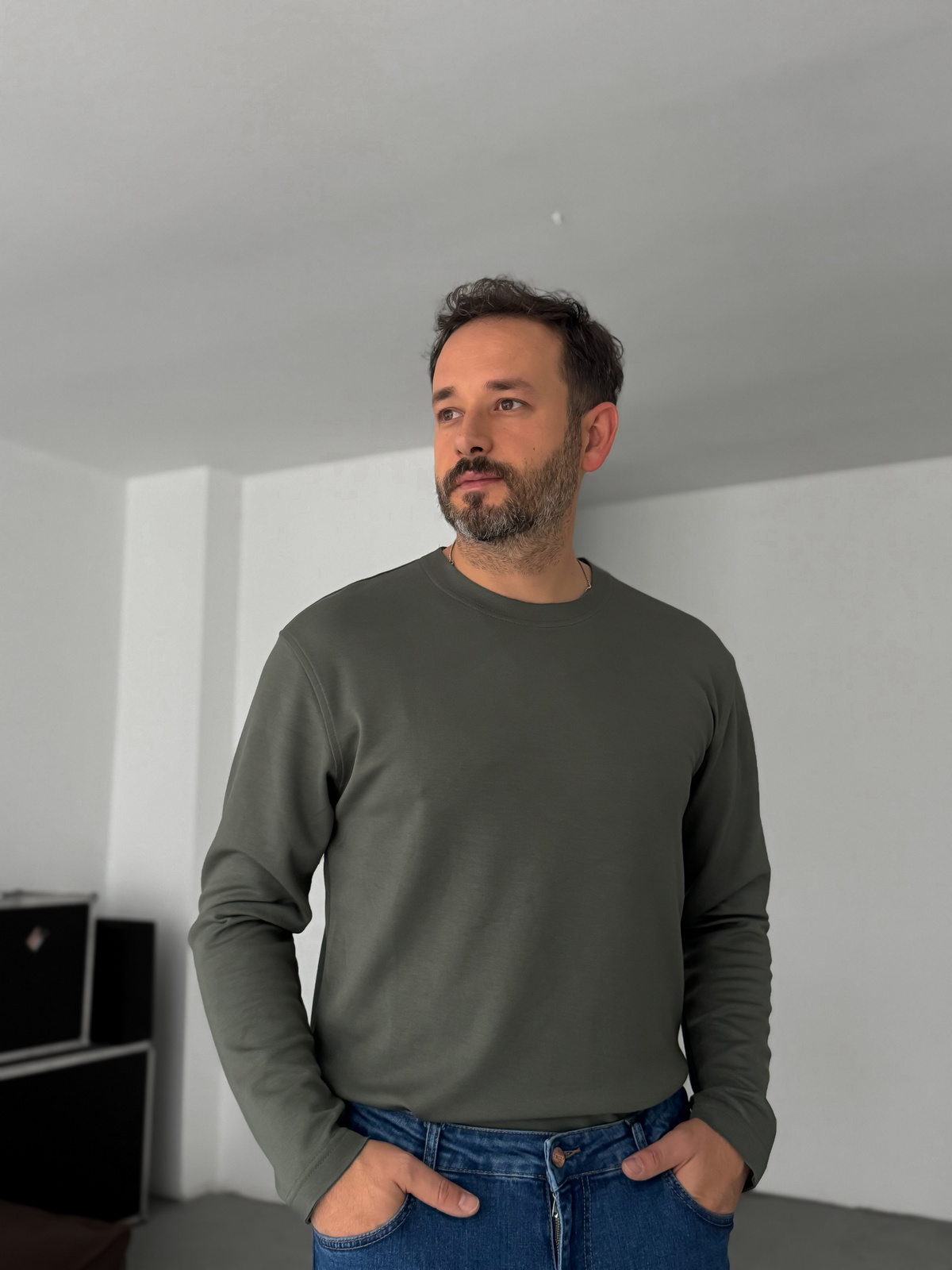Haki Modal Kumaş Likralı Slim Fit Sweatshirt BY-725