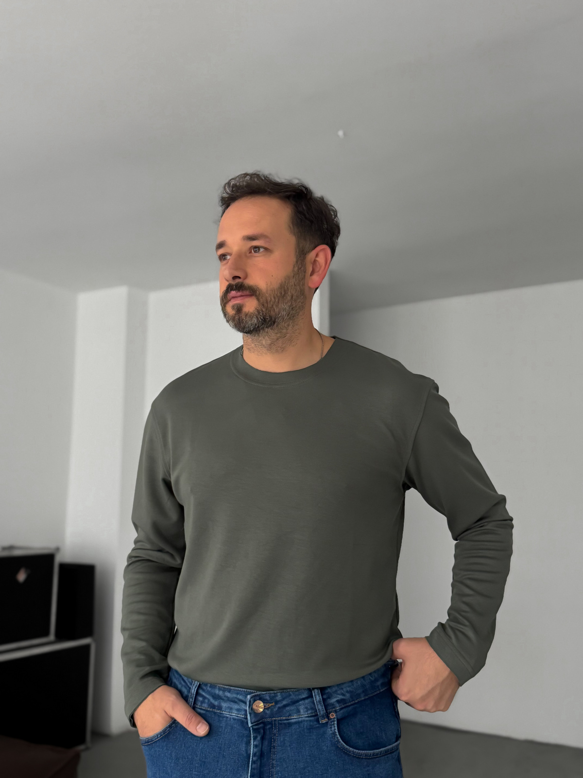Haki Modal Kumaş Likralı Slim Fit Sweatshirt BY-725