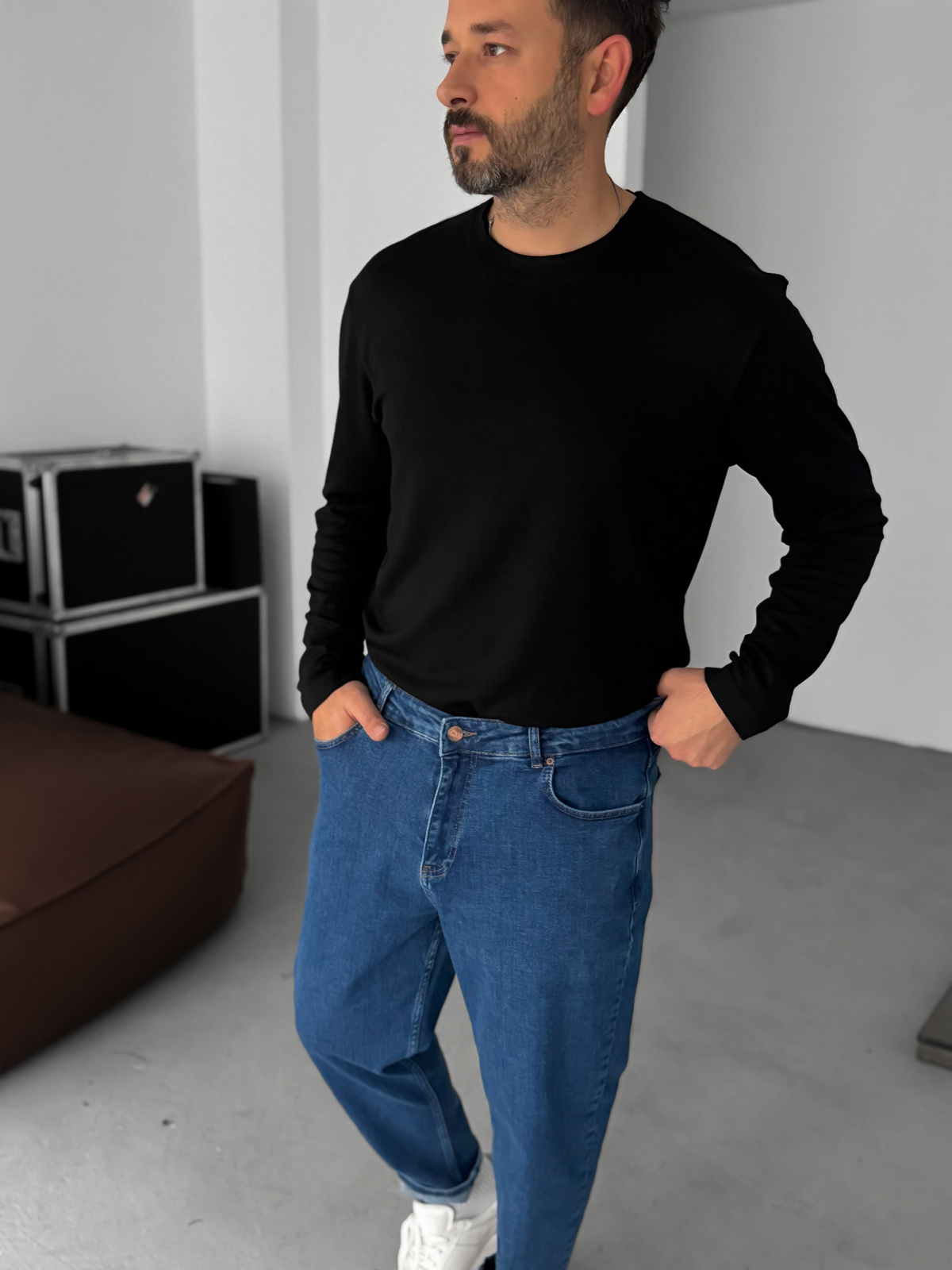 Siyah Modal Kumaş Likralı Slim Fit Sweatshirt BY-725