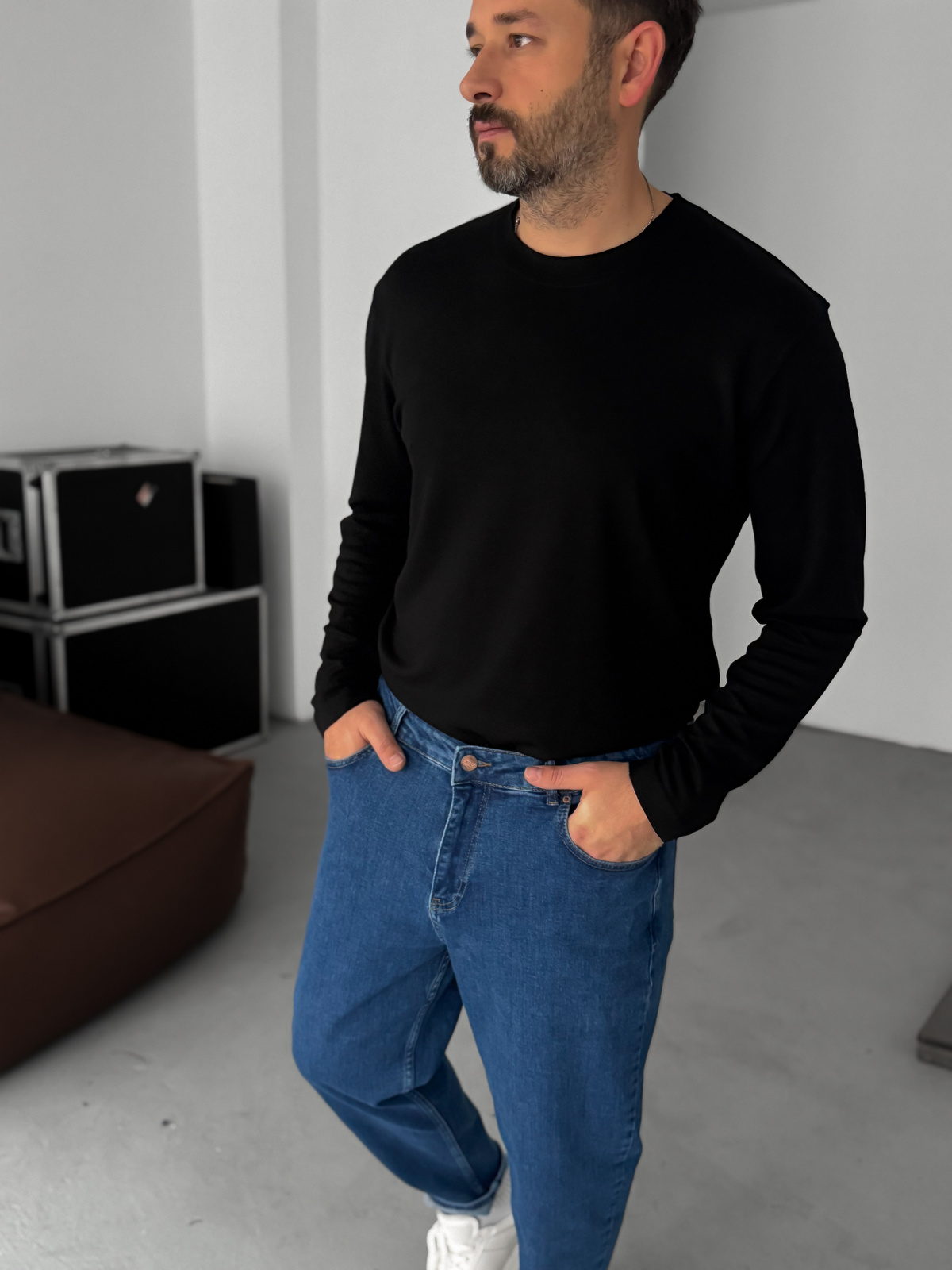 Siyah Modal Kumaş Likralı Slim Fit Sweatshirt BY-725