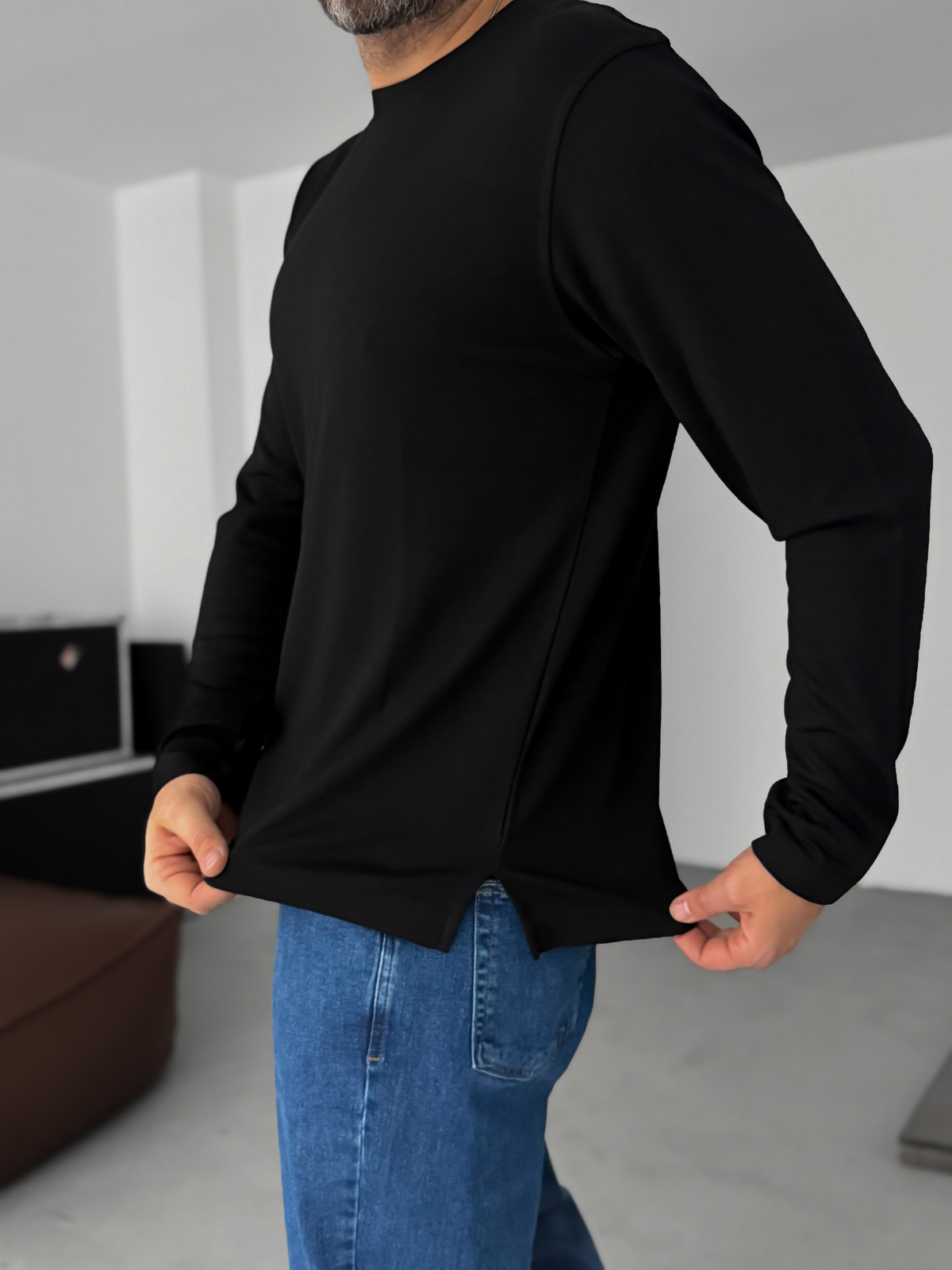 Siyah Modal Kumaş Likralı Slim Fit Sweatshirt BY-725