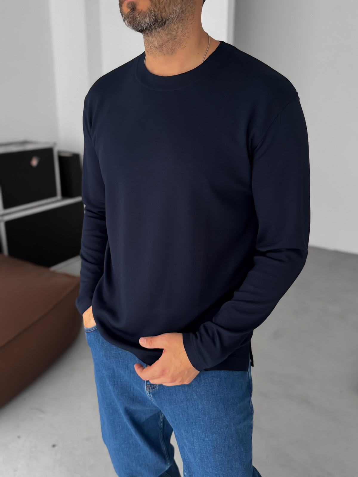 Lacivert Modal Kumaş Likralı Slim Fit Sweatshirt BY-725