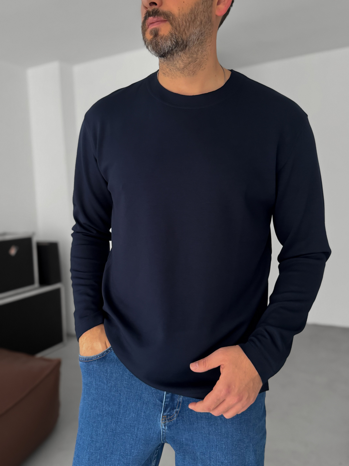 Lacivert Modal Kumaş Likralı Slim Fit Sweatshirt BY-725