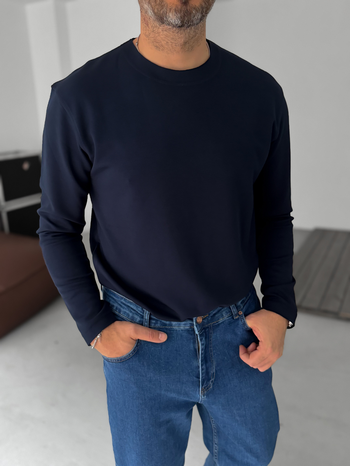 Lacivert Modal Kumaş Likralı Slim Fit Sweatshirt BY-725