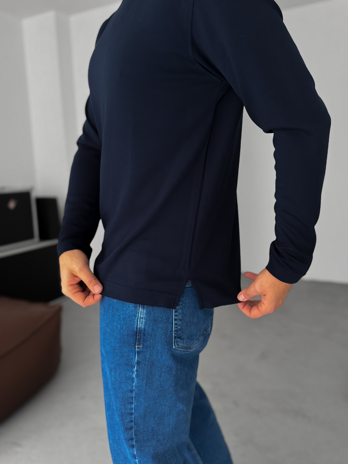 Lacivert Modal Kumaş Likralı Slim Fit Sweatshirt BY-725