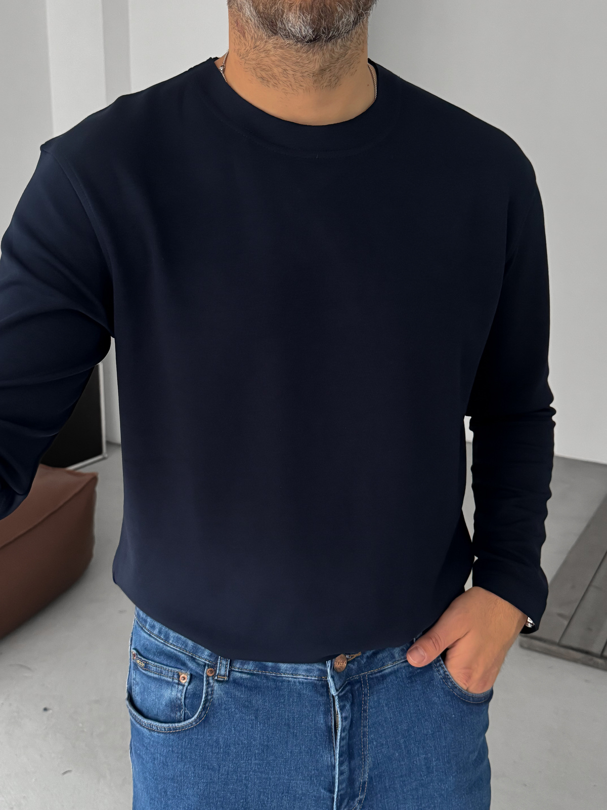 Lacivert Modal Kumaş Likralı Slim Fit Sweatshirt BY-725