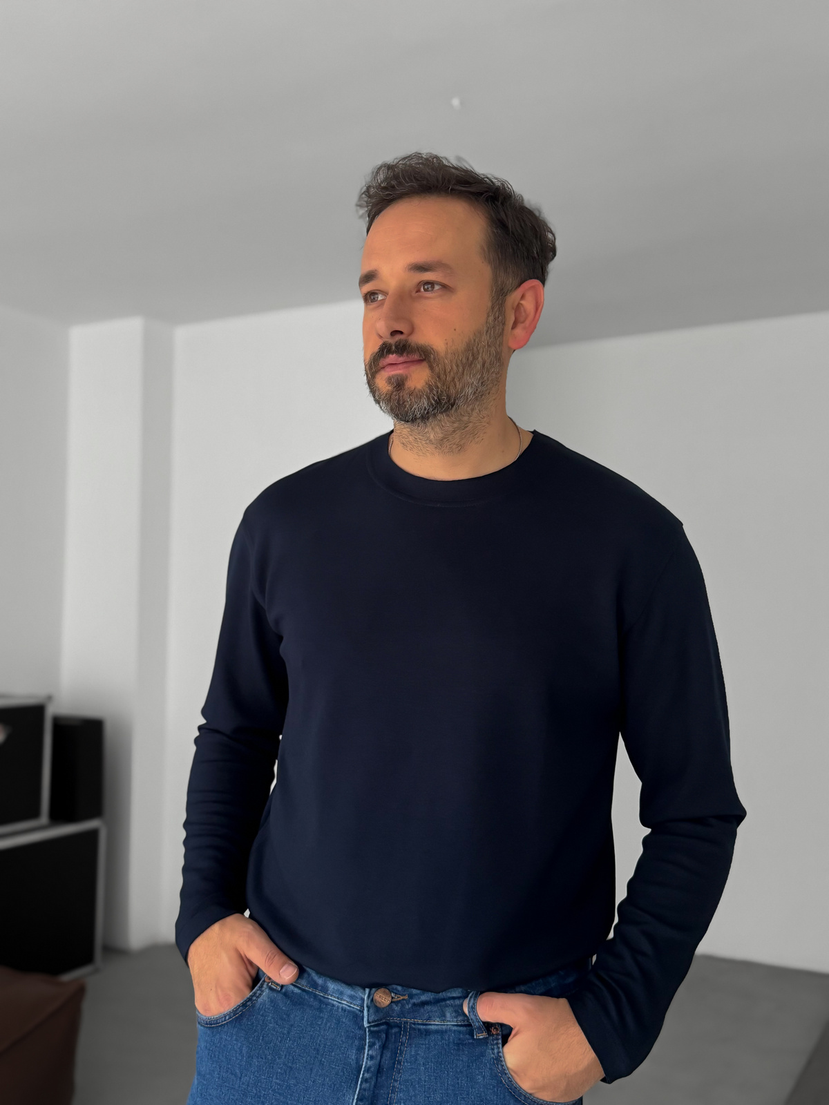 Lacivert Modal Kumaş Likralı Slim Fit Sweatshirt BY-725