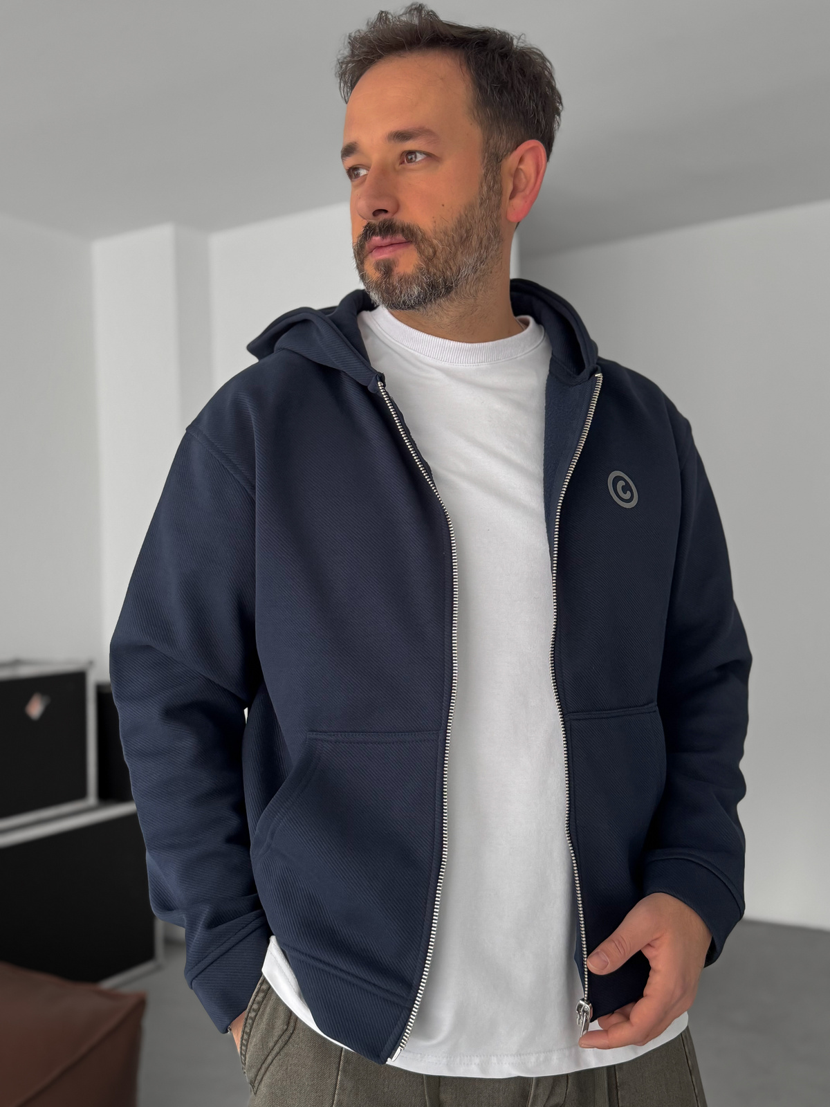 Lacivert Sırt Kabartmalı Fermuarlı Sweatshirt C-4629