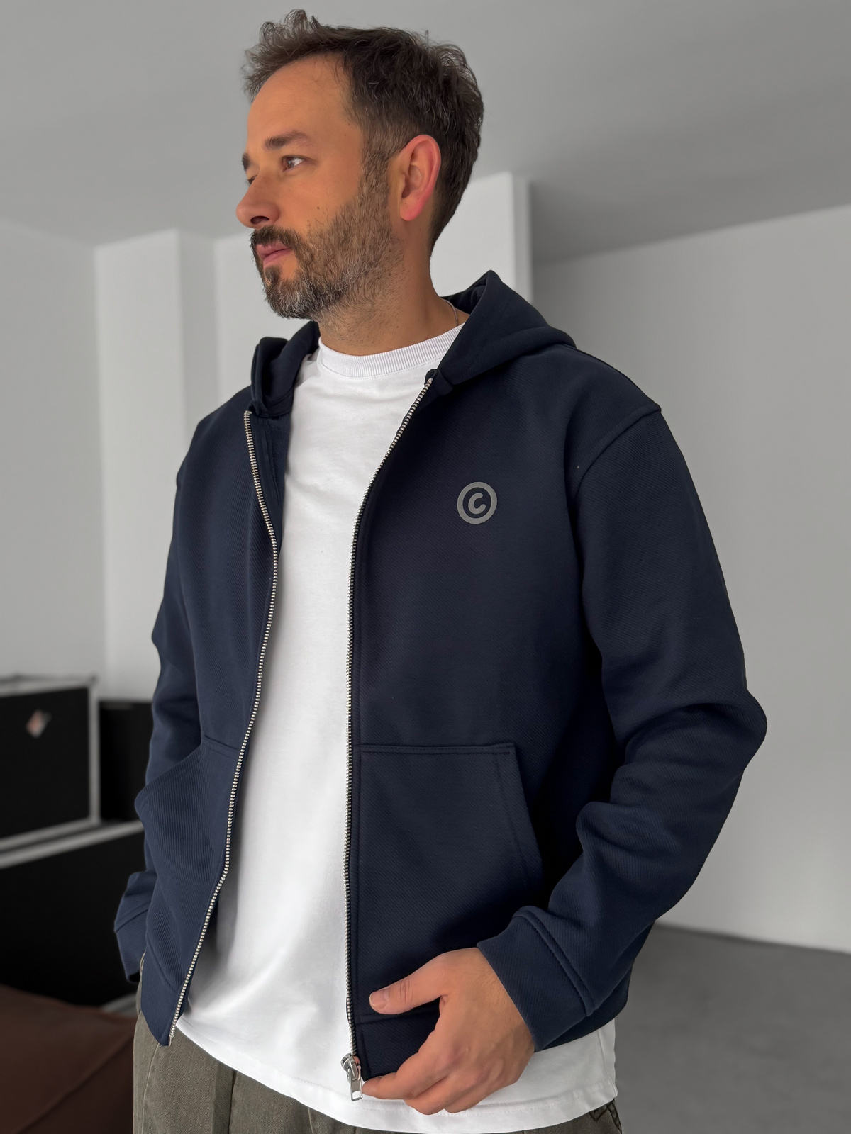 Lacivert Sırt Kabartmalı Fermuarlı Sweatshirt C-4629