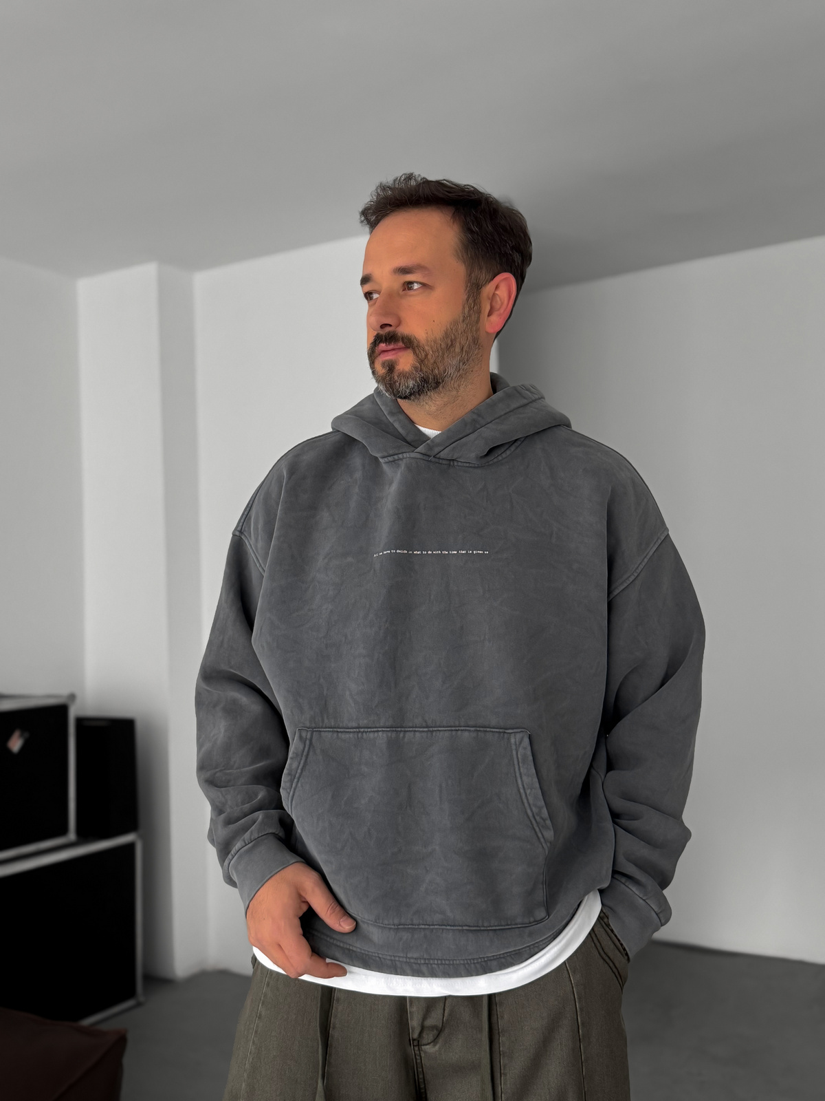 Antrasit Baskılı Kapüşonlu Sweatshirt C-4622