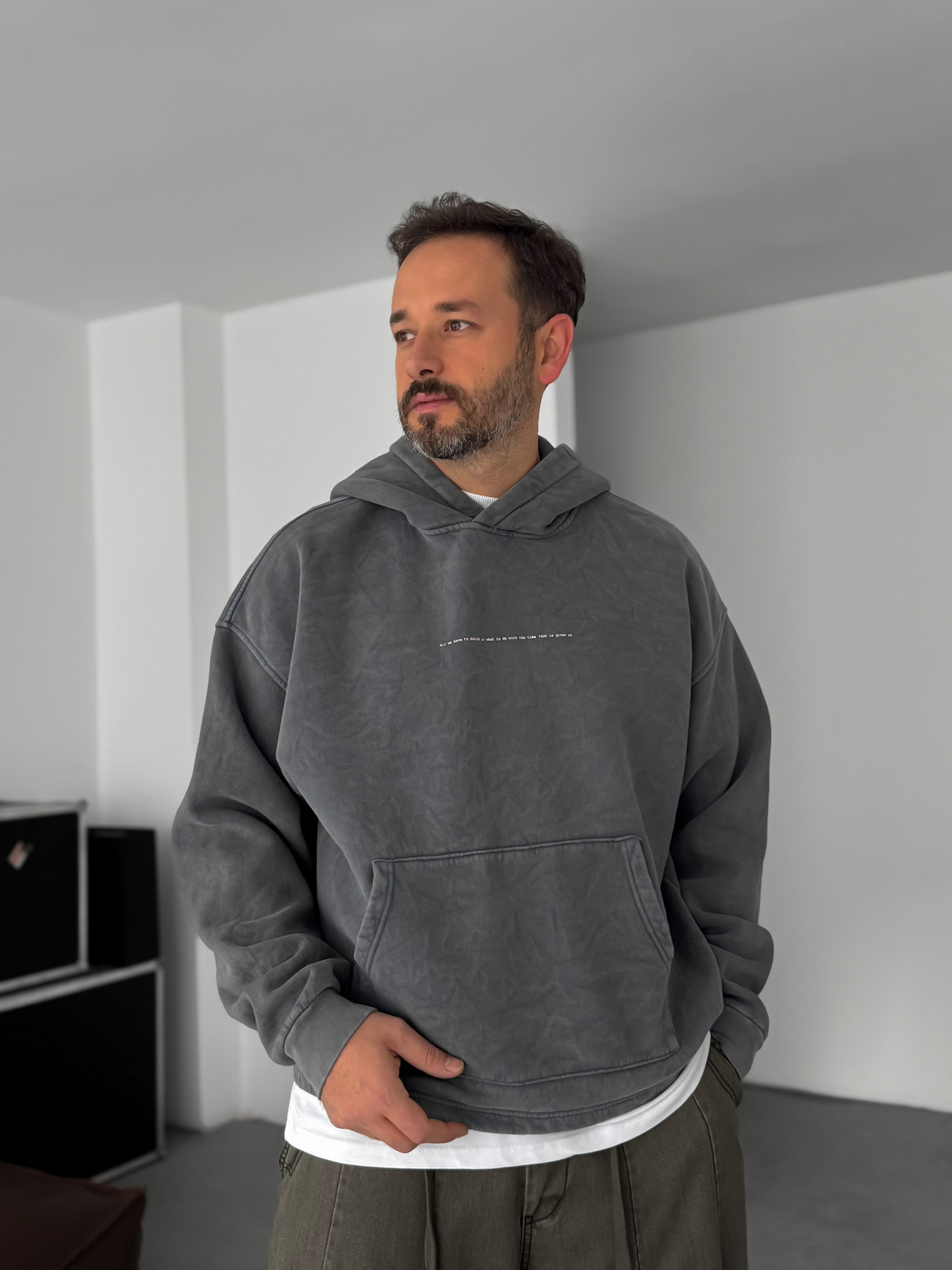 Antrasit Baskılı Kapüşonlu Sweatshirt C-4622
