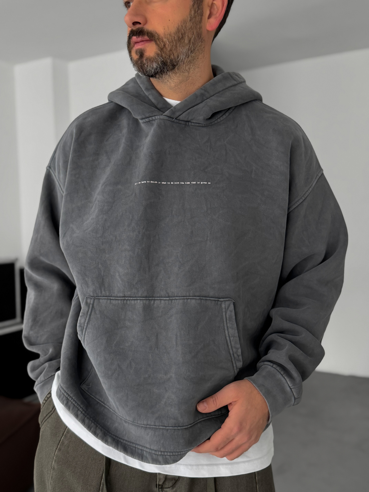 Antrasit Baskılı Kapüşonlu Sweatshirt C-4622