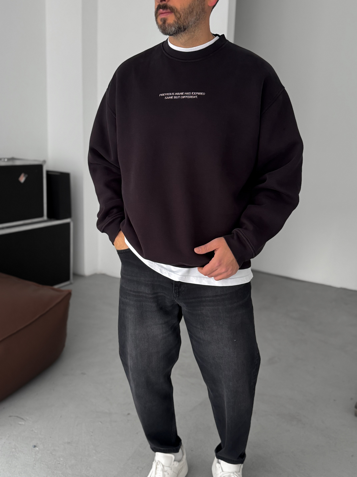 Siyah Previous Baskılı Sweatshirt C-4614
