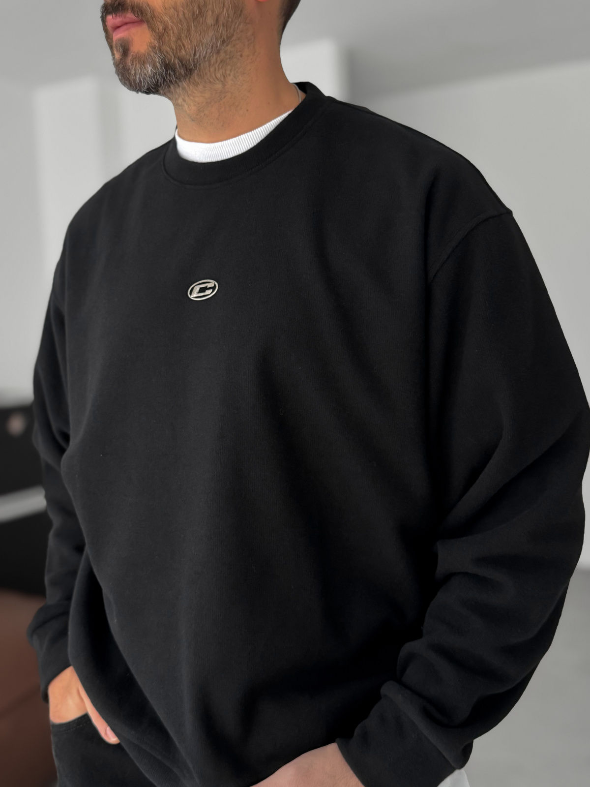Siyah Kabartmalı Sweatshirt C-020