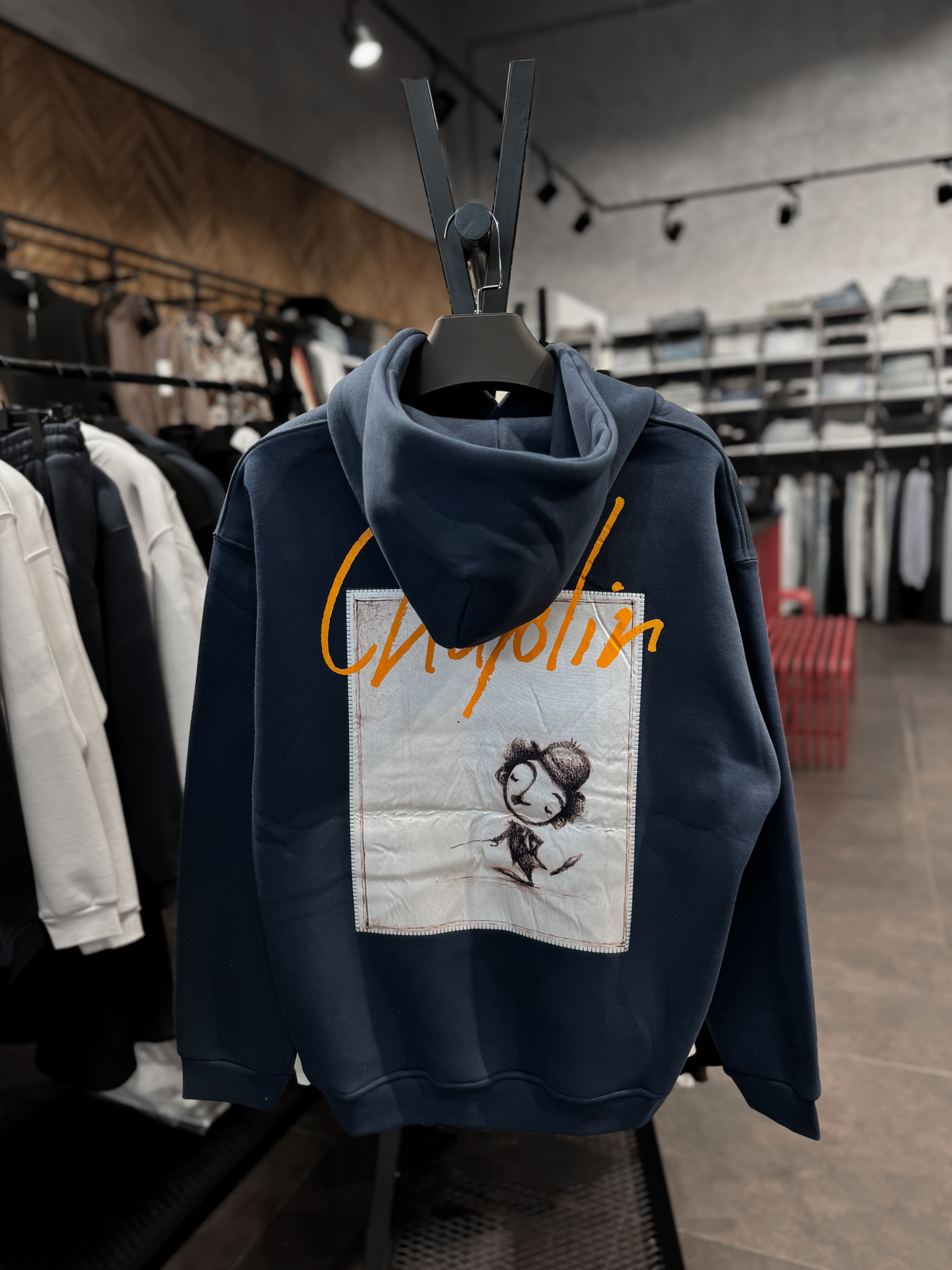 Lacivert Chaplin Patchli Kapüşonlu Sweatshirt SW-4970