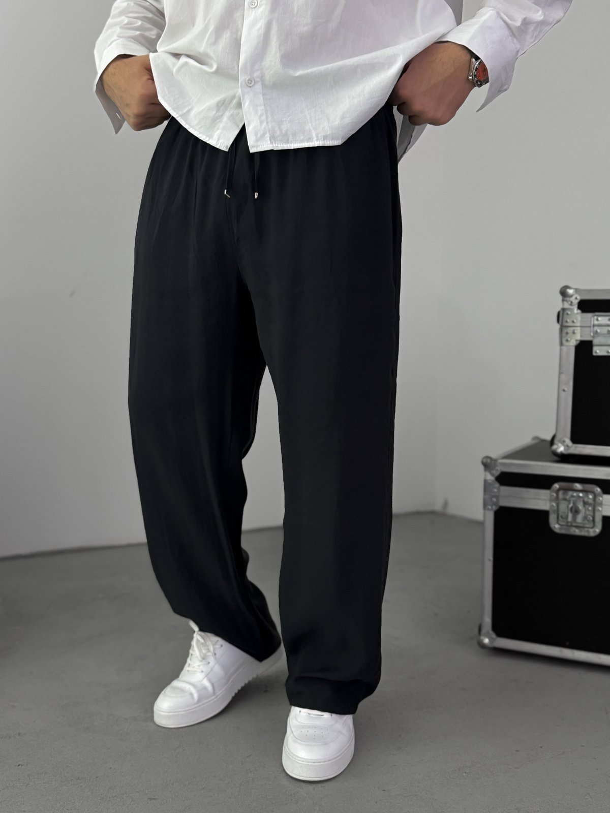 Siyah Tensel Kumaş İnce Baggy Pantolon KE-1200