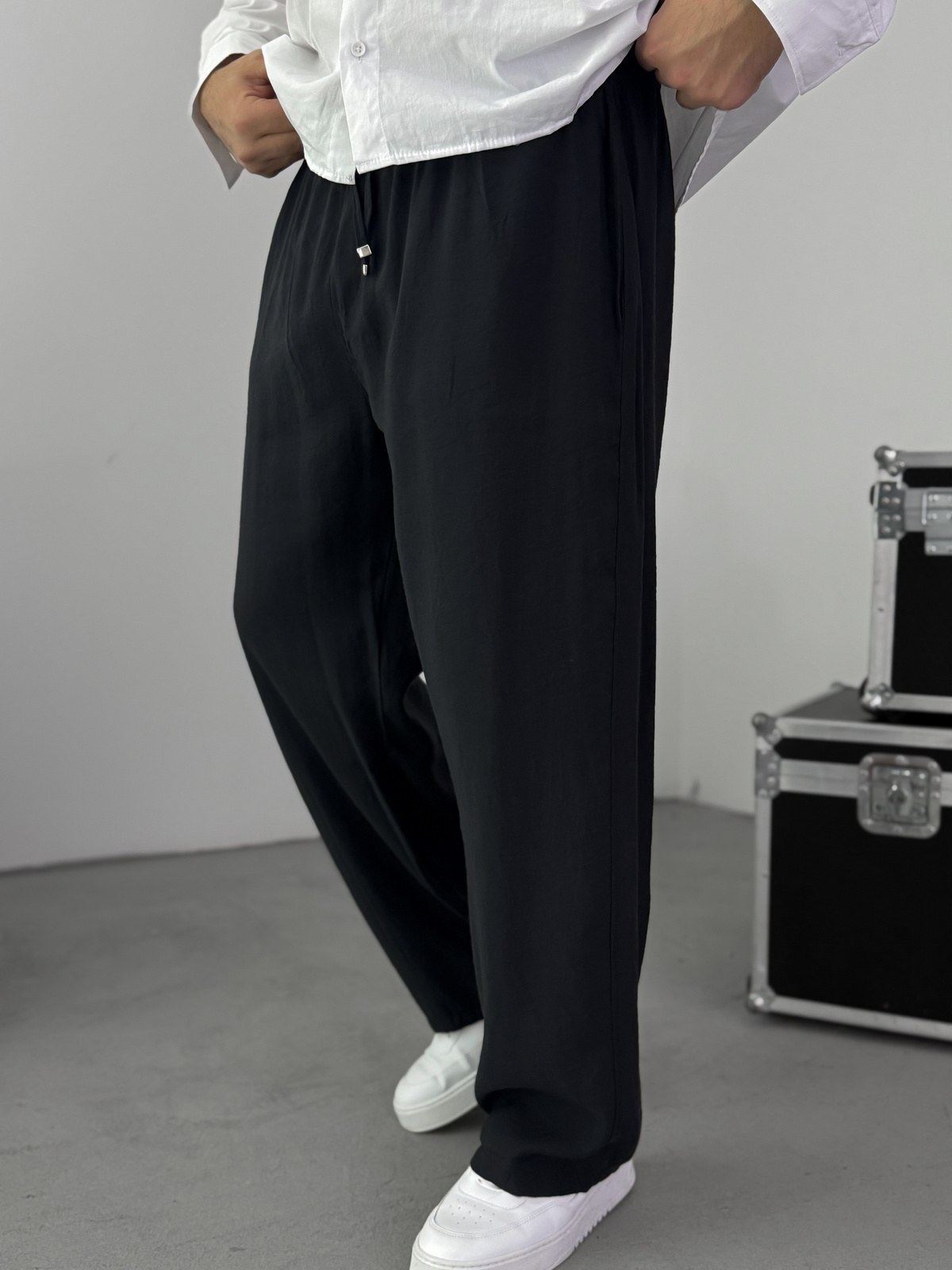 Siyah Tensel Kumaş İnce Baggy Pantolon KE-1200