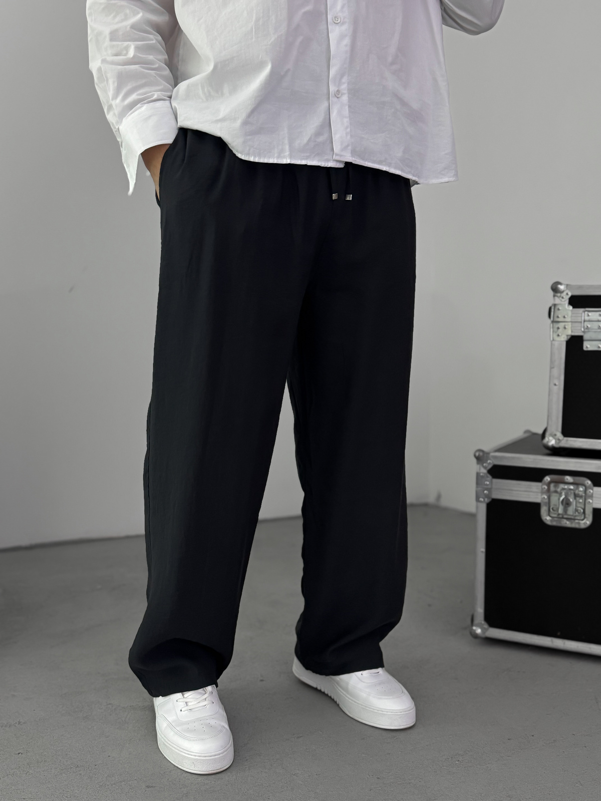 Siyah Tensel Kumaş İnce Baggy Pantolon KE-1200