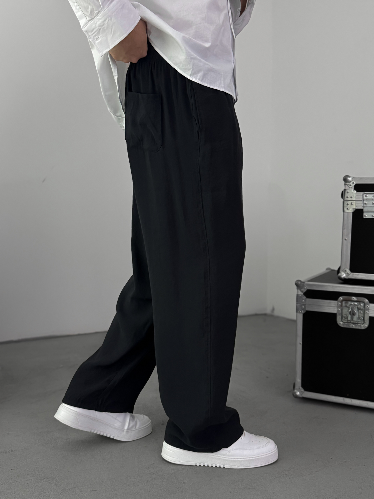 Siyah Tensel Kumaş İnce Baggy Pantolon KE-1200